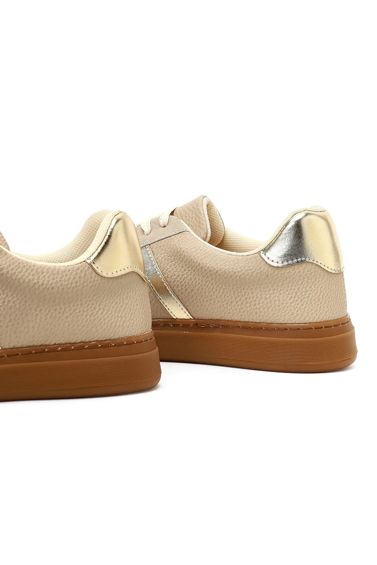 Kadın Bej Bağcıklı Kalın Tabanlı Sneaker - Image 10