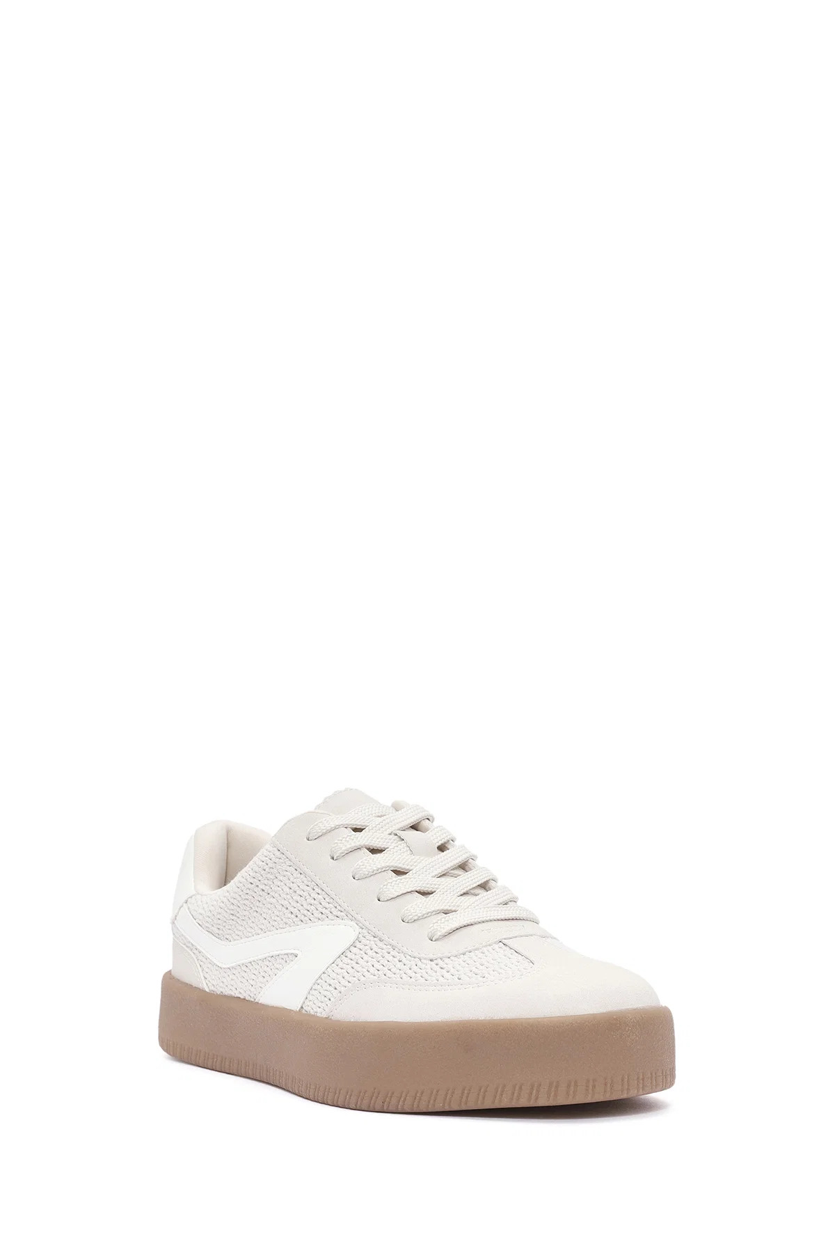 Kadın Bej Bağcıklı Kalın Tabanlı Sneaker - Image 7