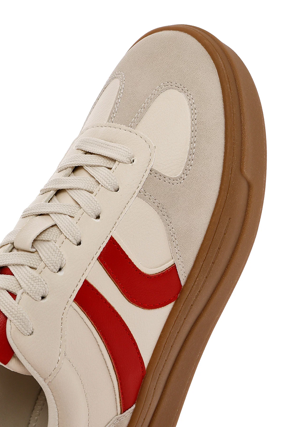 Kadın Bej Bağcıklı Kalın Tabanlı Sneaker - Image 10