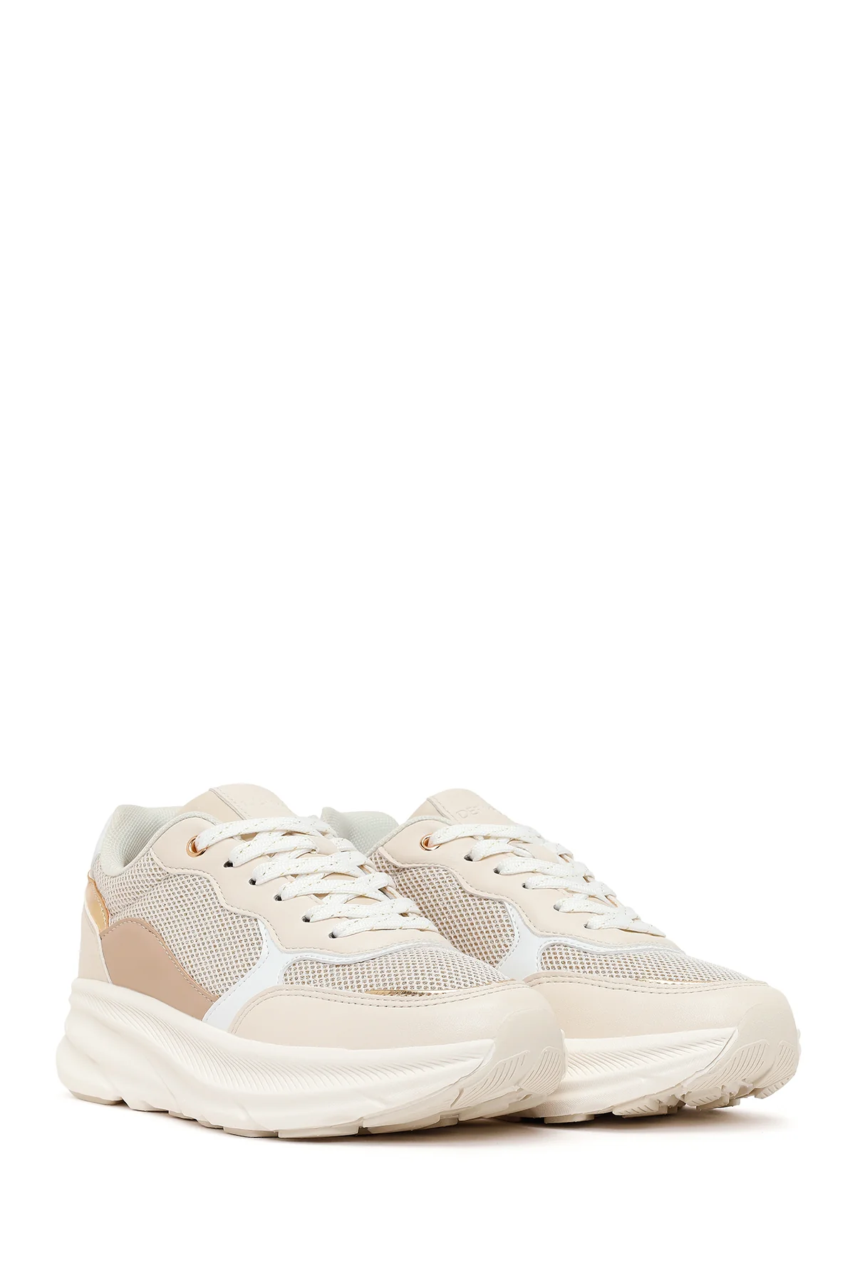 Kadın Bej Bağcıklı Kalın Tabanlı Sneaker - Image 2