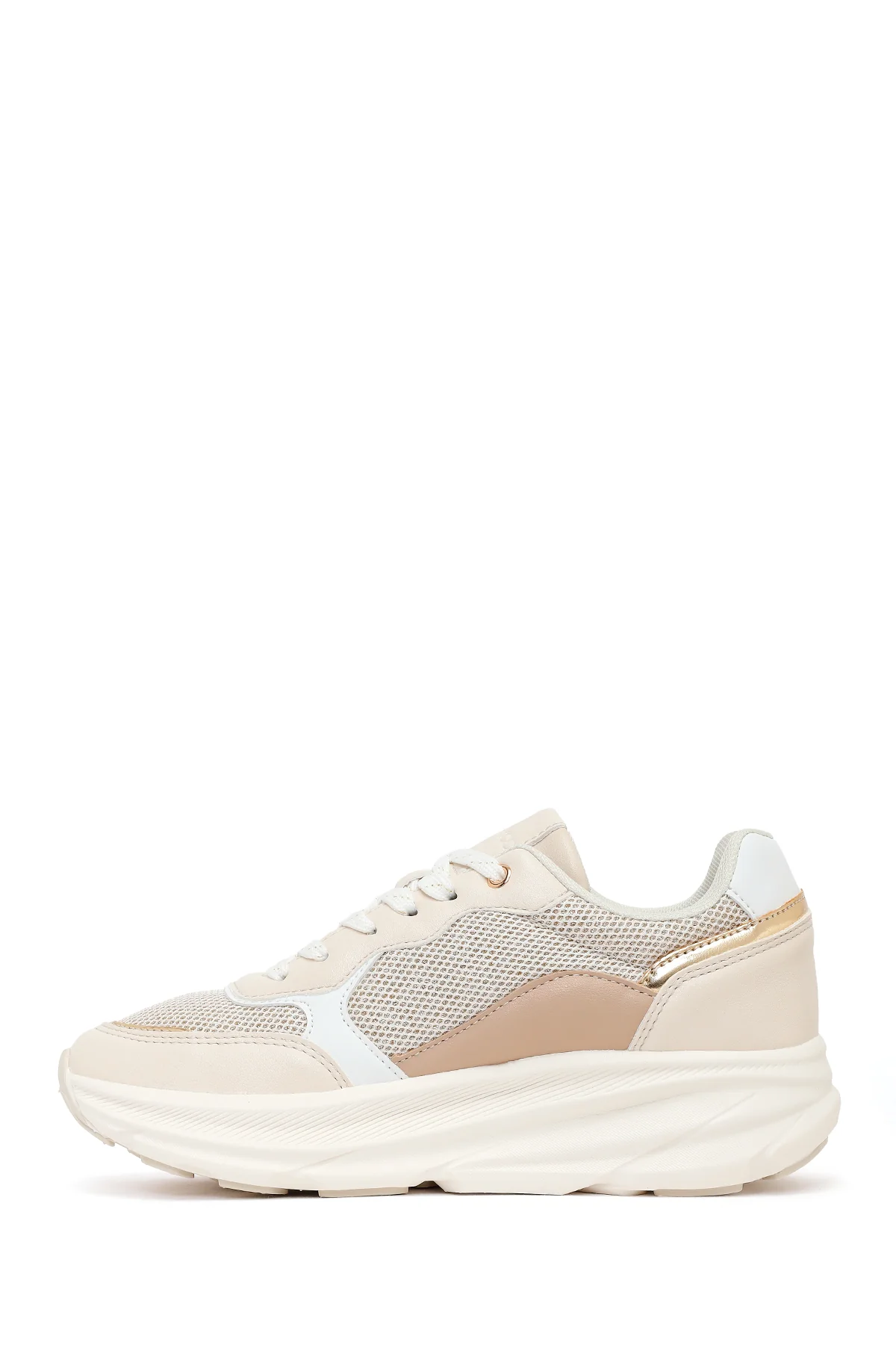 Kadın Bej Bağcıklı Kalın Tabanlı Sneaker - Image 3