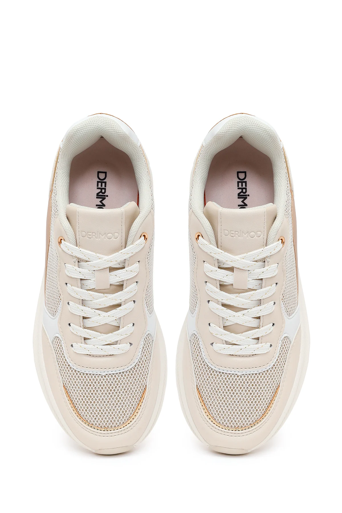 Kadın Bej Bağcıklı Kalın Tabanlı Sneaker - Image 4