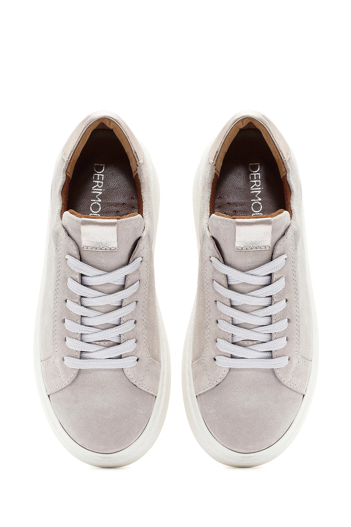 Kadın Bej Bağcıklı Kalın Tabanlı Süet Deri Sneaker - Image 7