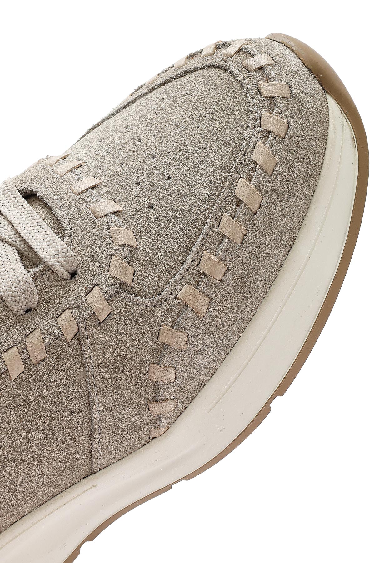 Kadın Bej Bağcıklı Kalın Tabanlı Süet Deri Sneaker - Image 8