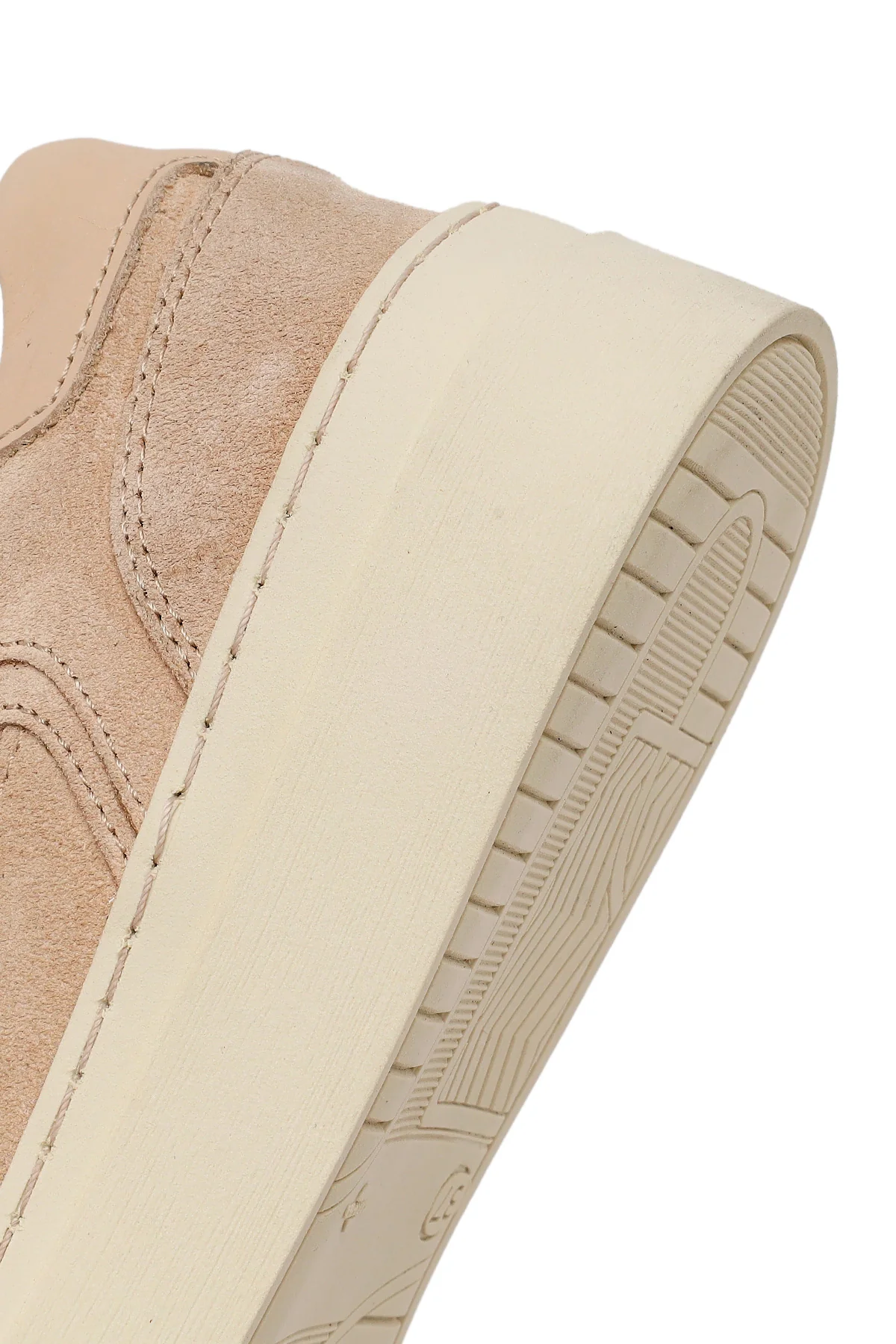 Kadın Bej Bağcıklı Kalın Tabanlı Süet Deri Sneaker - Image 8