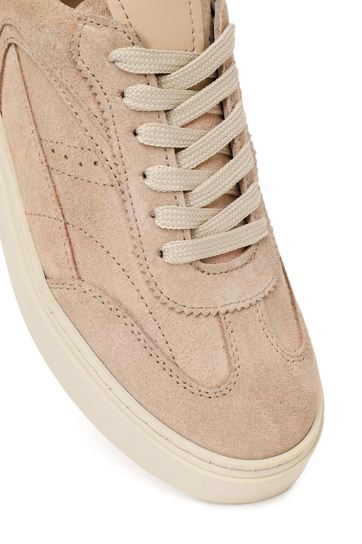 Kadın Bej Bağcıklı Kalın Tabanlı Süet Deri Sneaker - Image 9