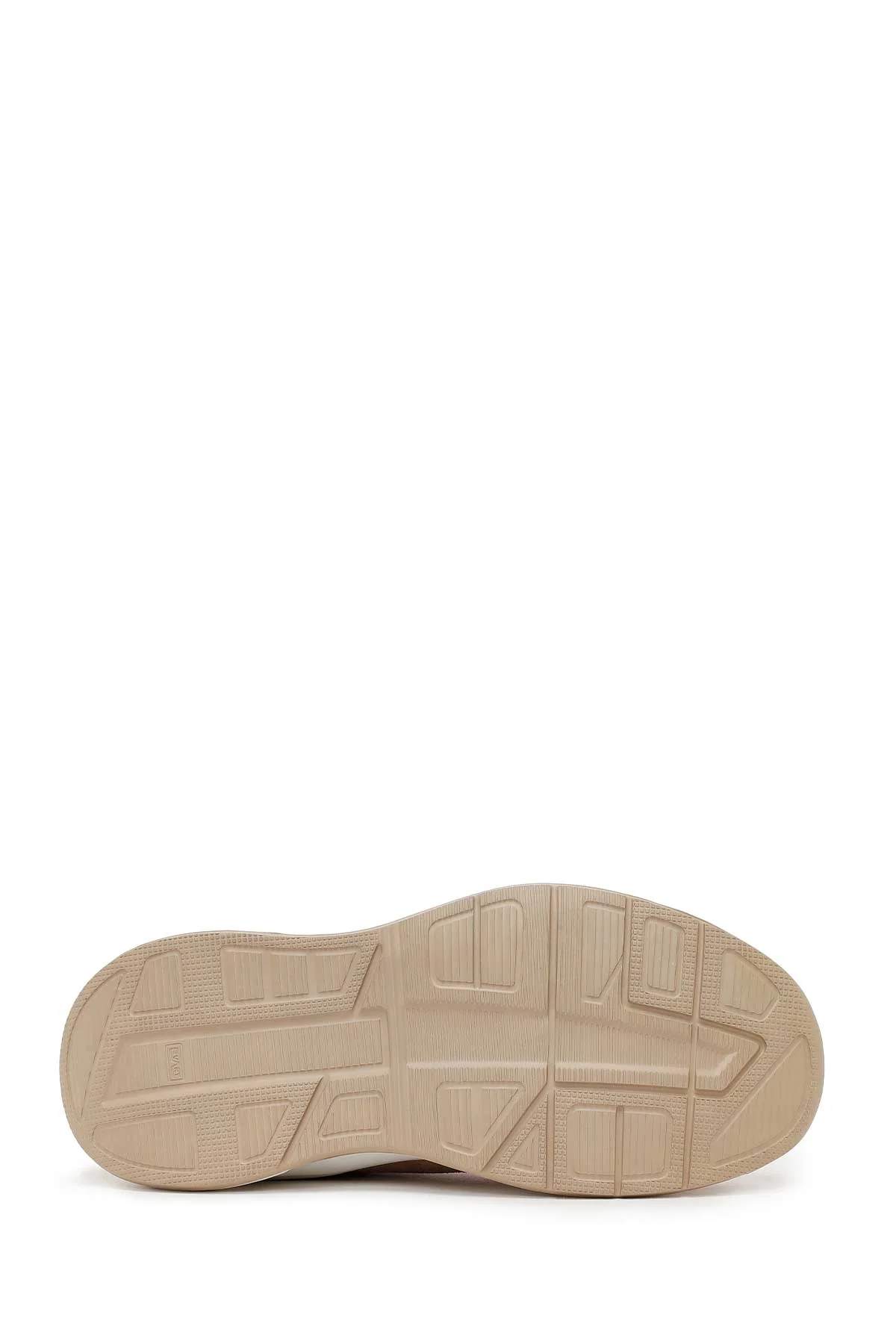 Kadın Bej Bağcıklı Kalın Tabanlı Süet Deri Sneaker - Image 5