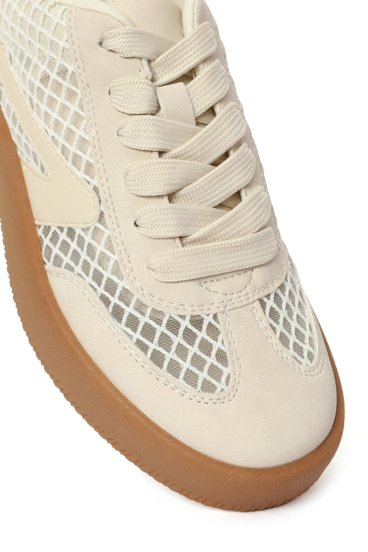 Kadın Bej Bağcıklı Kumaş Sneaker - Image 9