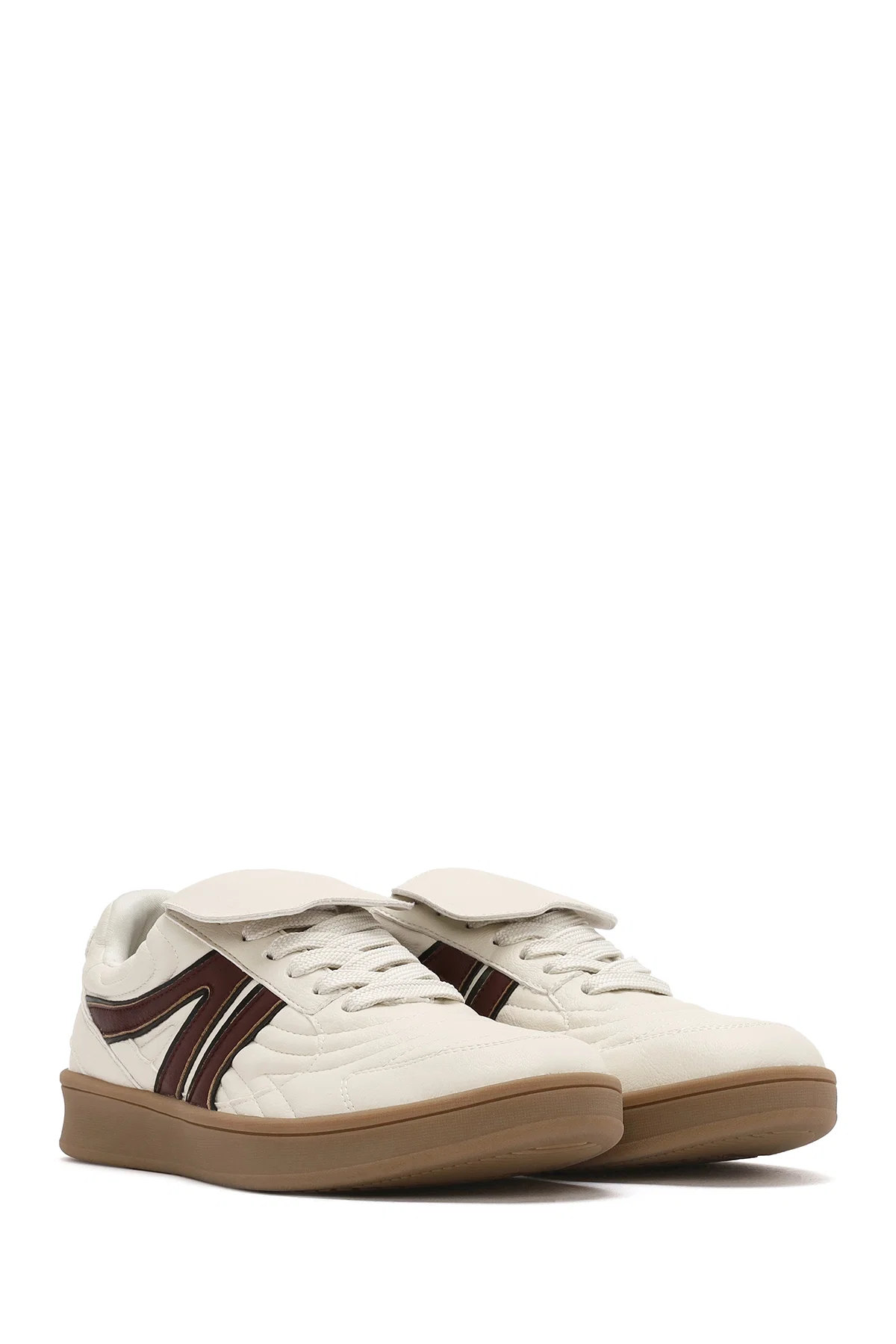 Kadın Bej Bağcıklı Sneaker - Image 3