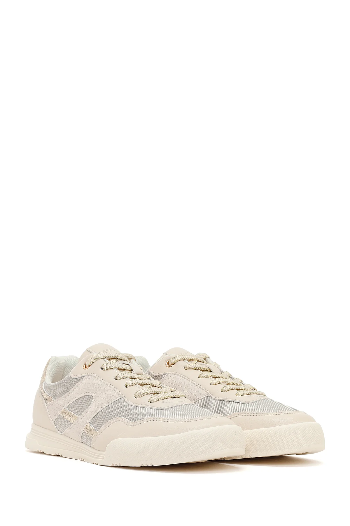 Kadın Bej Bağcıklı Sneaker - Image 2