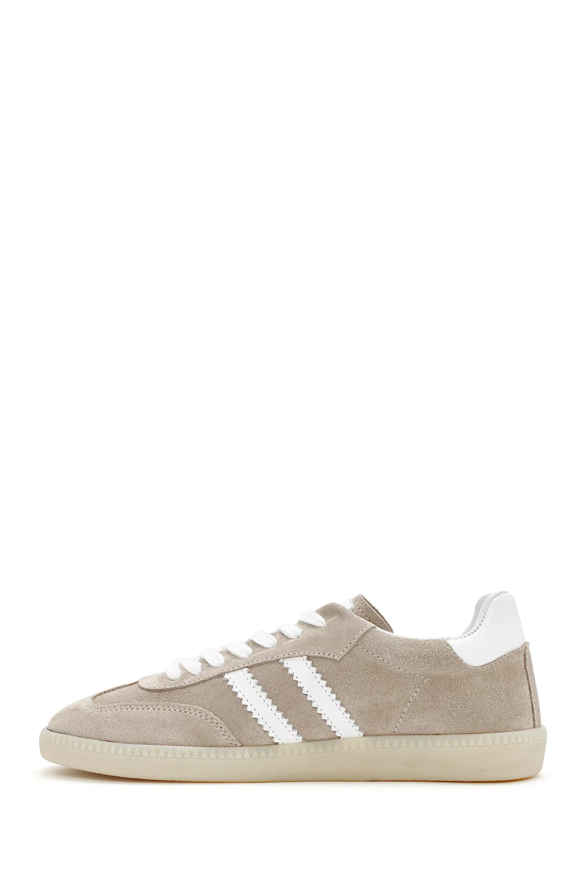 Kadın Bej Bağcıklı Süet Deri Sneaker - Image 2