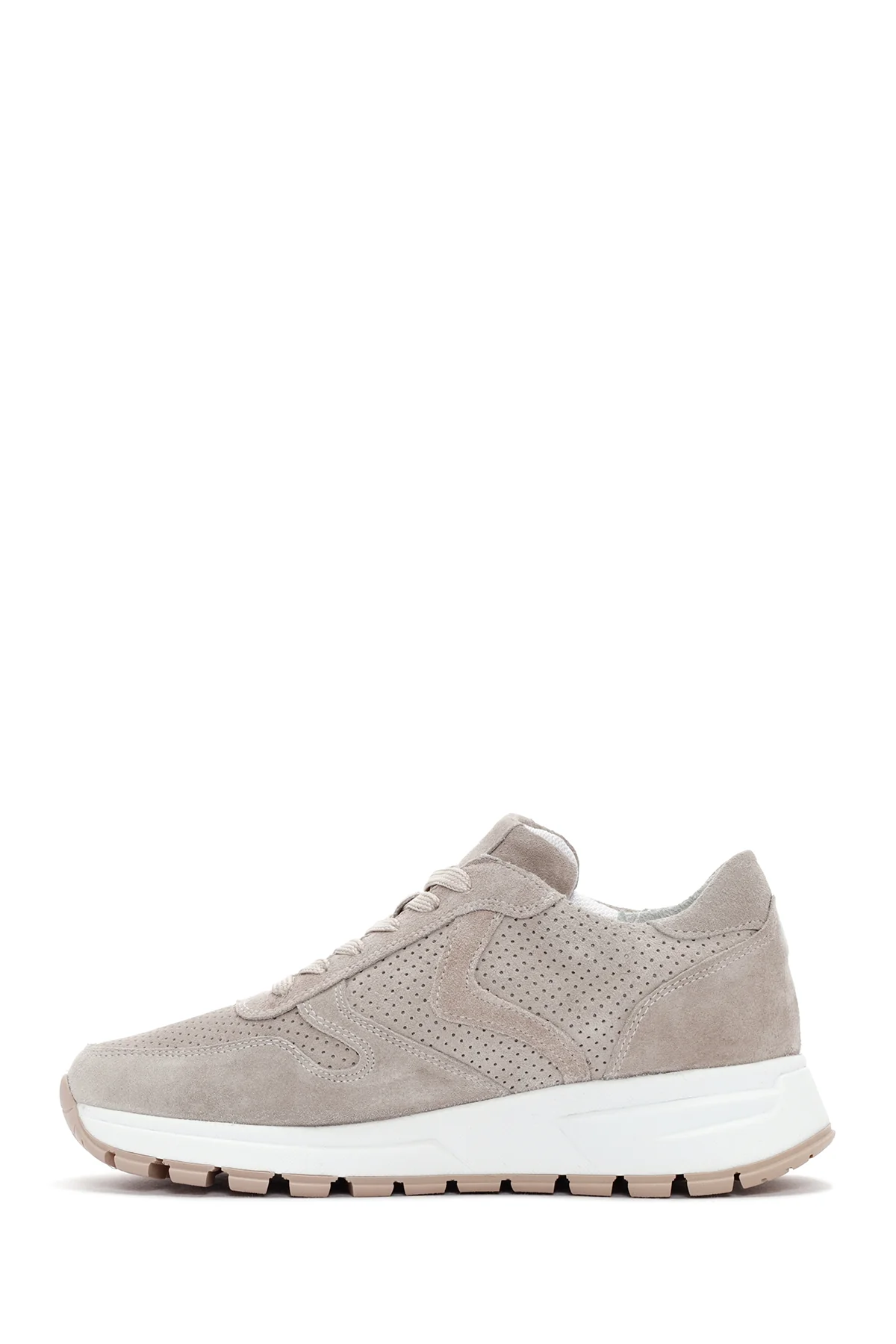 Kadın Bej Bağcıklı Süet Deri Sneaker - Image 2