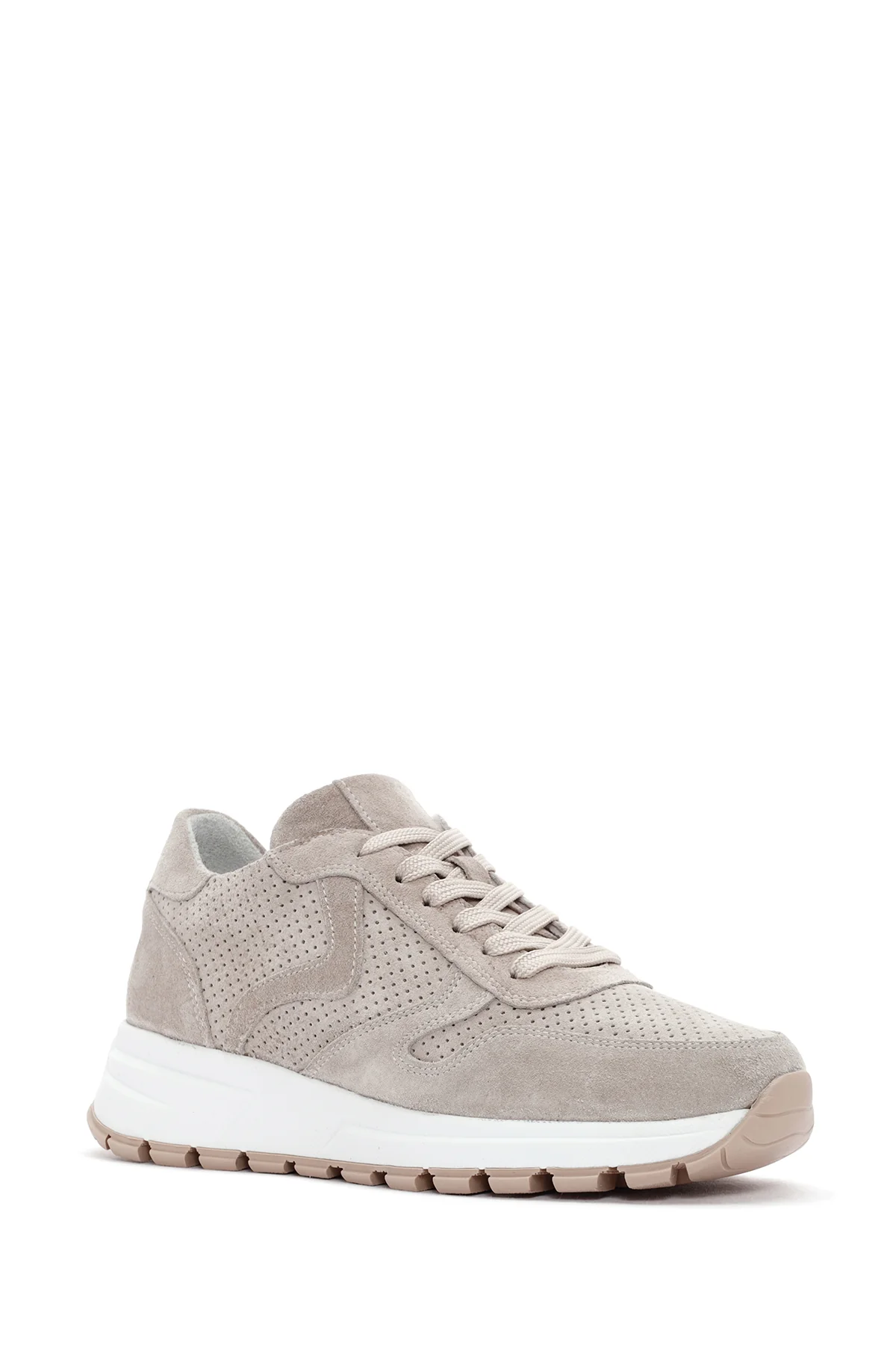 Kadın Bej Bağcıklı Süet Deri Sneaker - Image 6