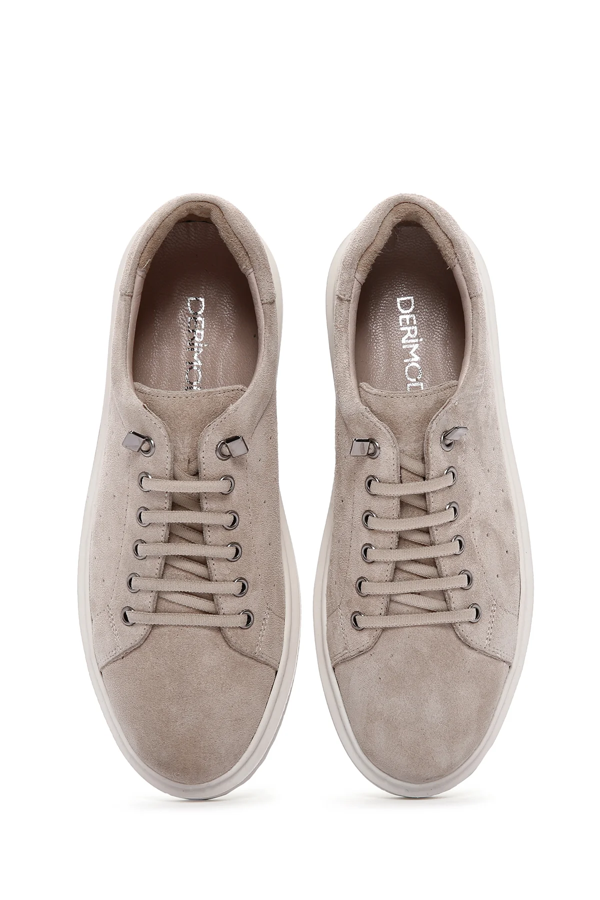 Kadın Bej Bağcıklı Süet Deri Sneaker - Image 7