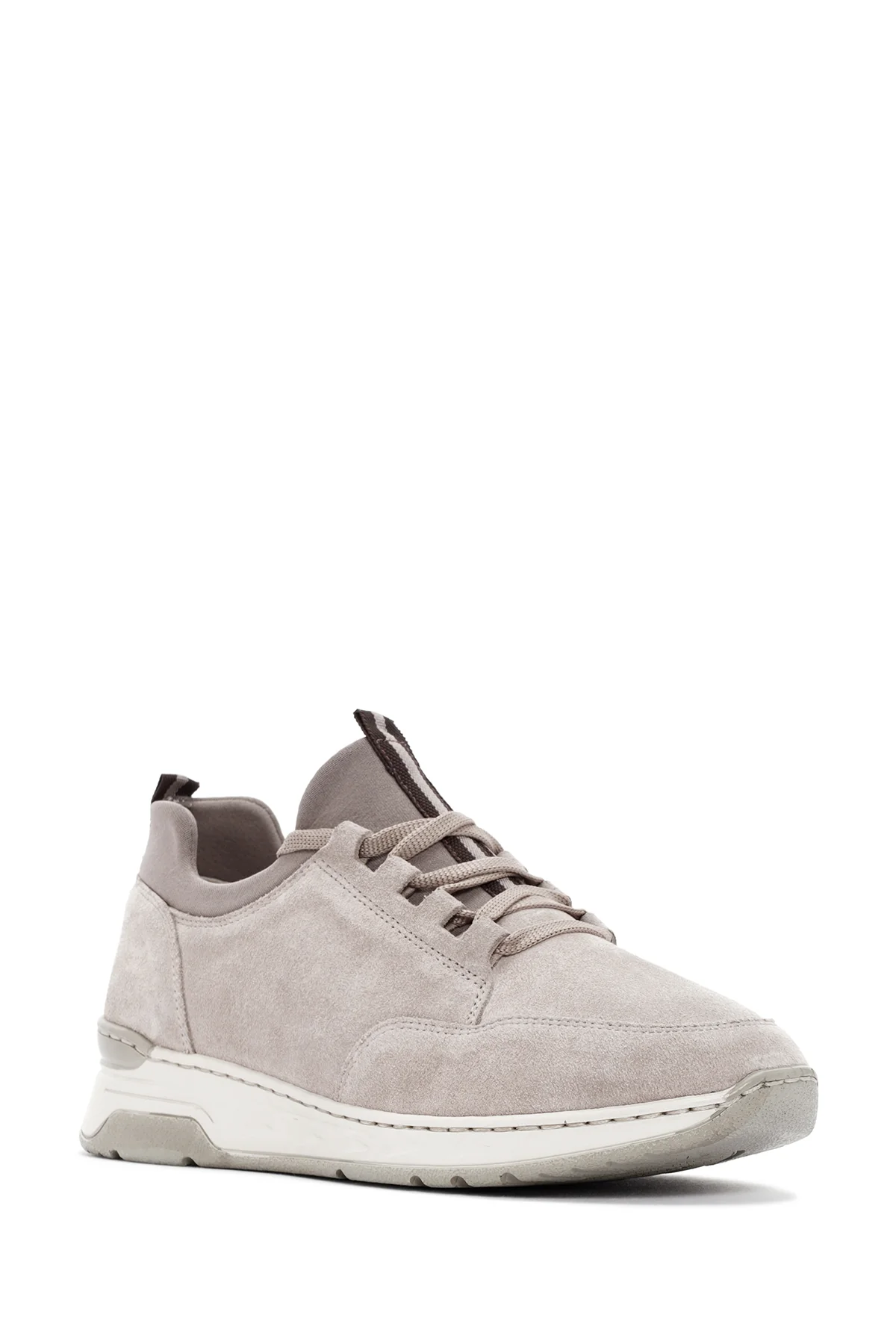 Kadın Bej Bağcıklı Süet Deri Sneaker - Image 6