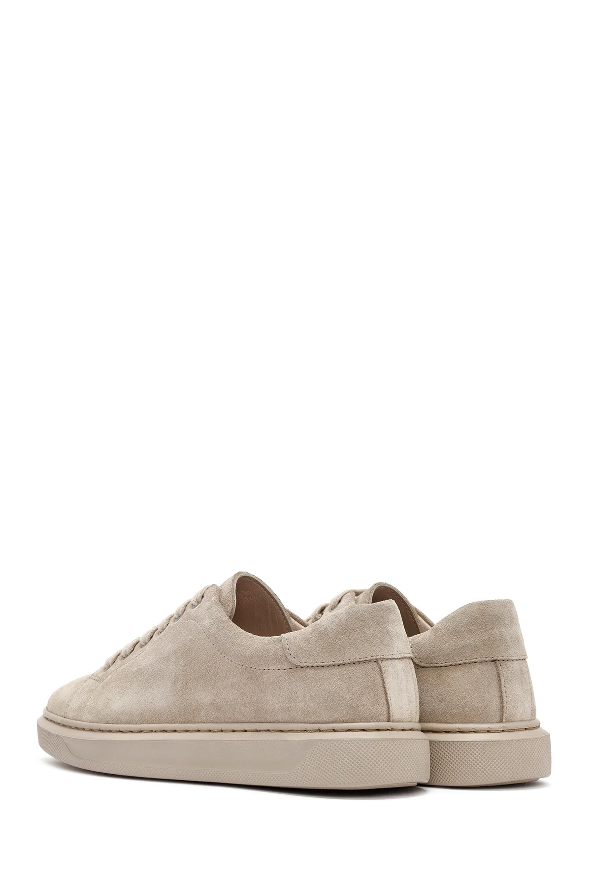 Kadın Bej Bağcıklı Süet Deri Sneaker - Image 5
