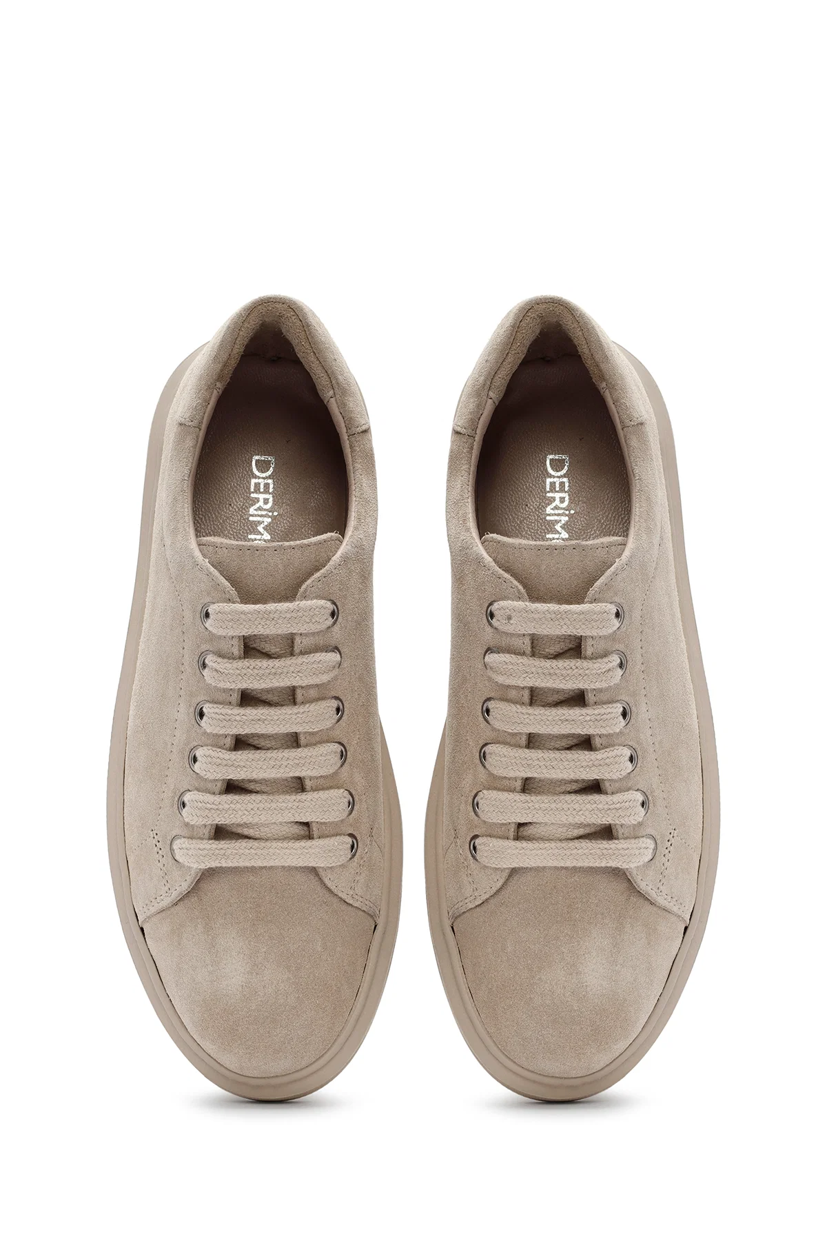 Kadın Bej Bağcıklı Süet Deri Sneaker - Image 7
