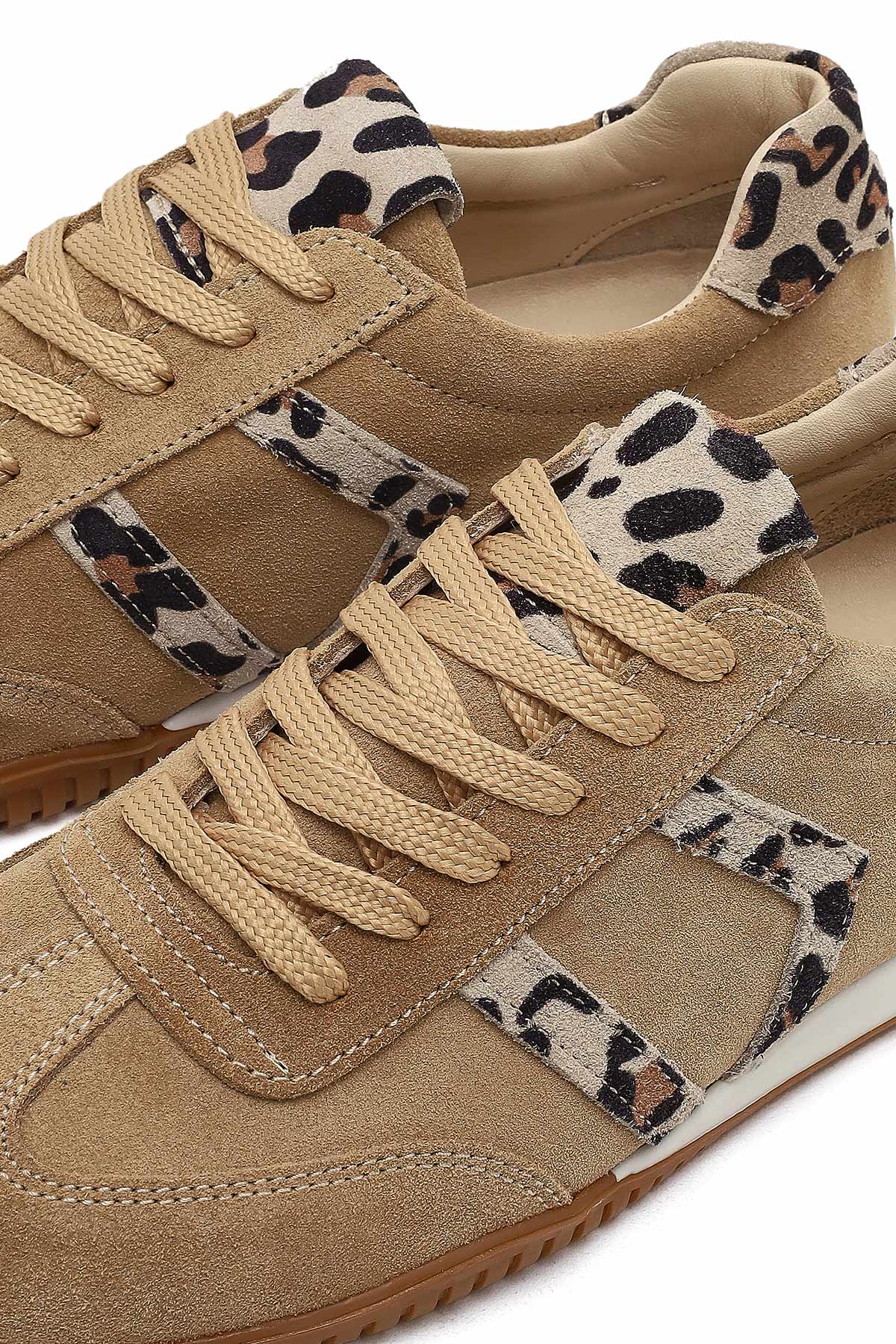 Kadın Bej Bağcıklı Süet Deri Sneaker - Image 12
