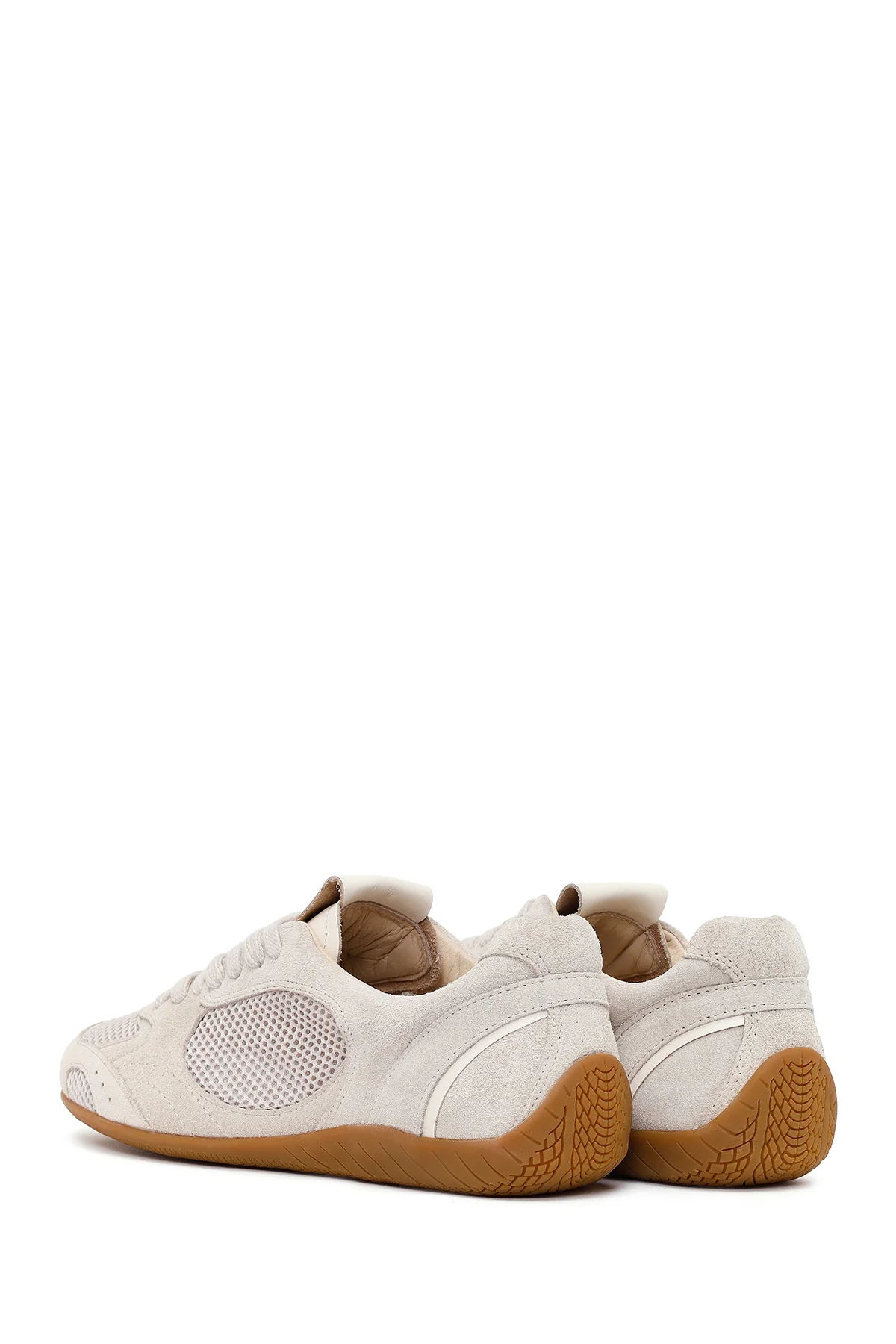 Kadın Bej Bağcıklı Süet Deri Sneaker - Image 6