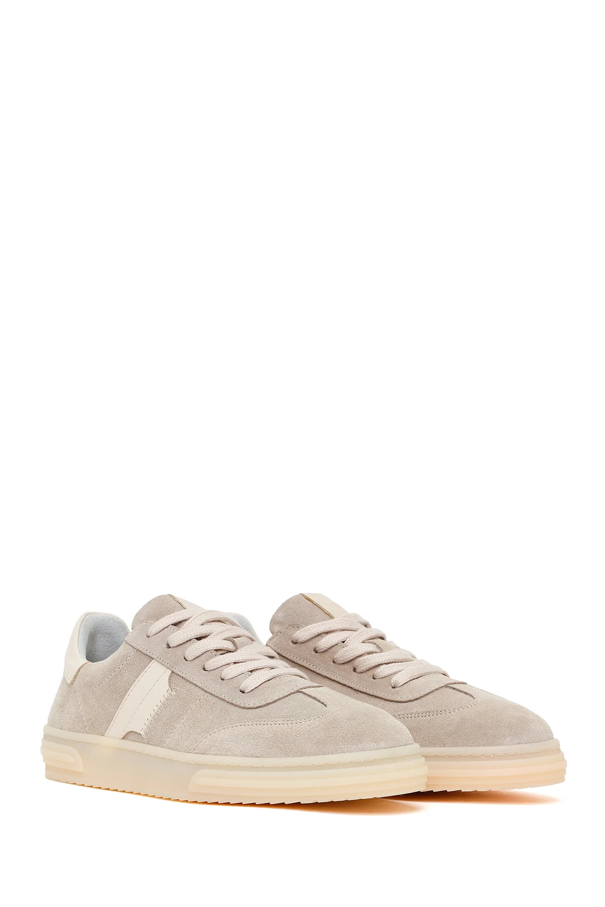 Kadın Bej Bağcıklı Süet Deri Sneaker - Image 2