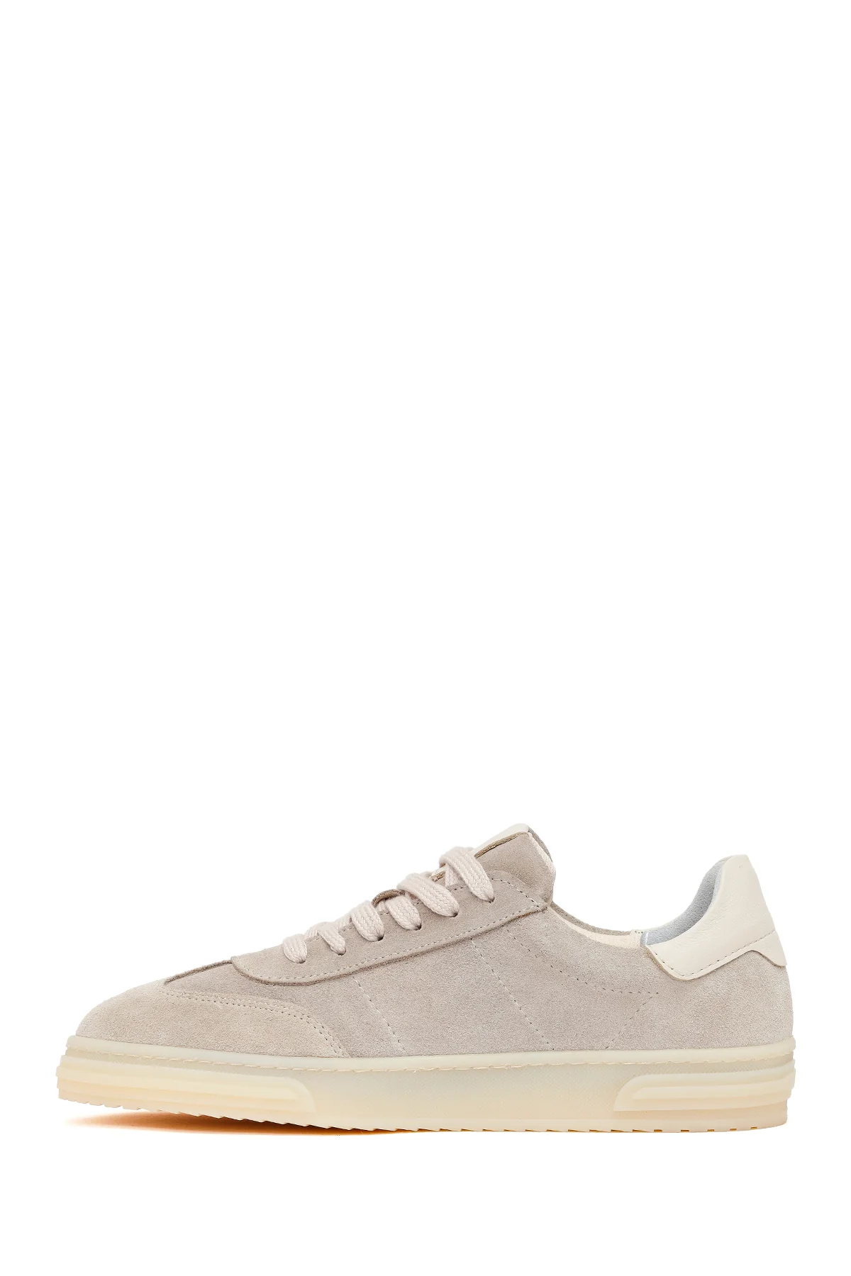 Kadın Bej Bağcıklı Süet Deri Sneaker - Image 3