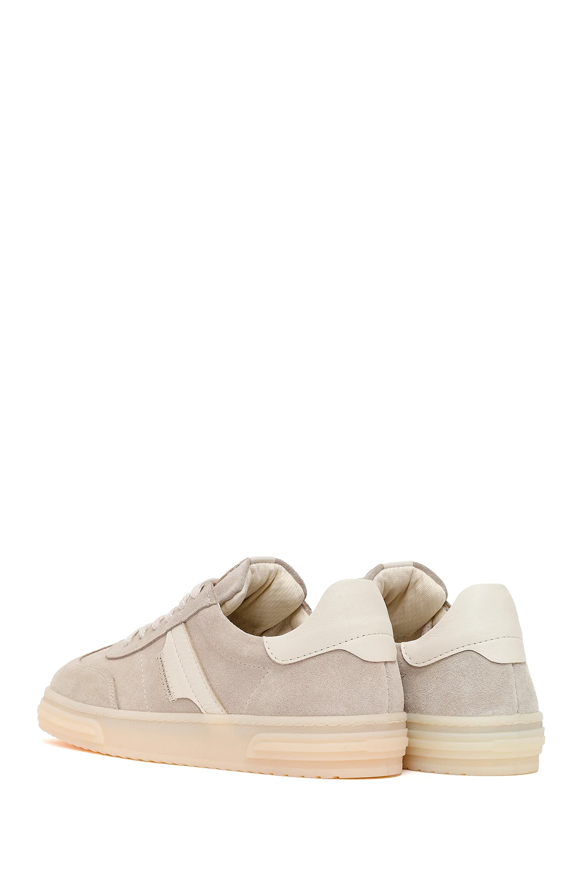 Kadın Bej Bağcıklı Süet Deri Sneaker - Image 6