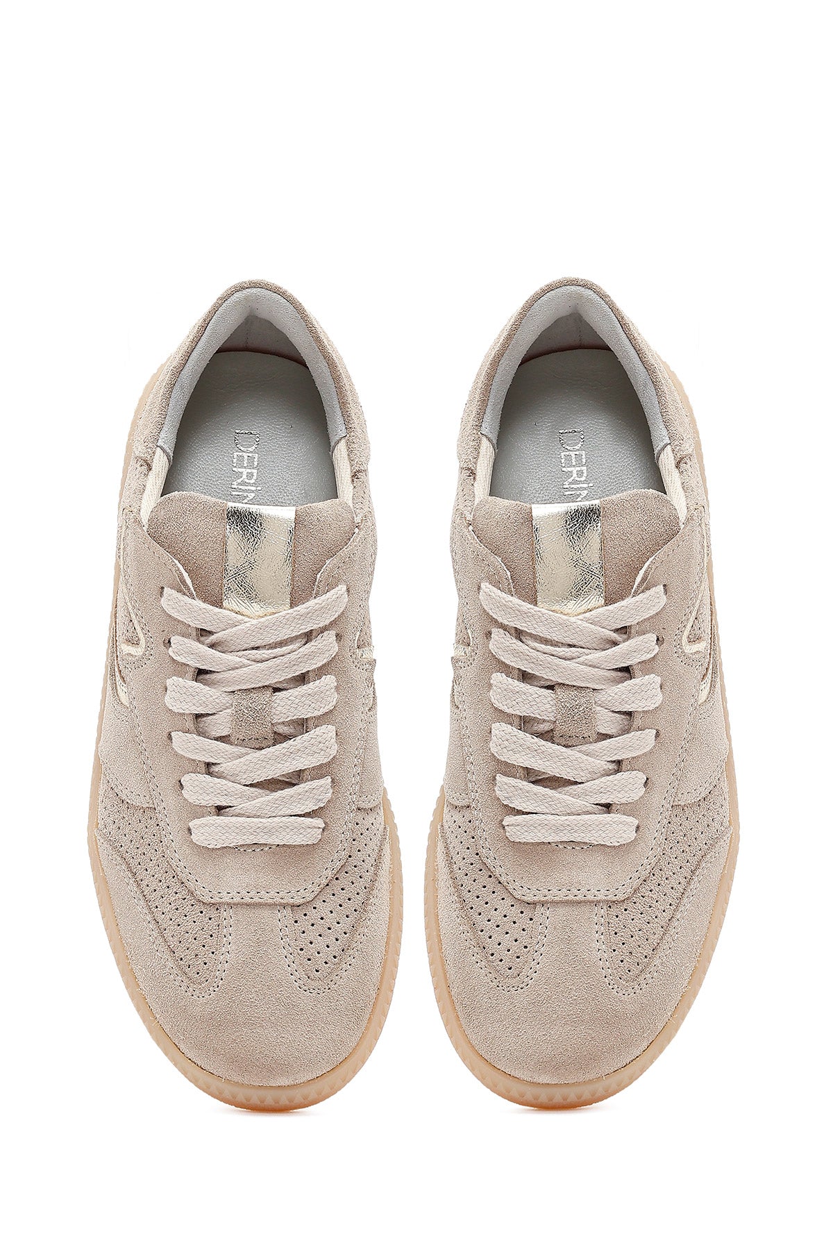 Kadın Bej Bağcıklı Süet Deri Sneaker - Image 4