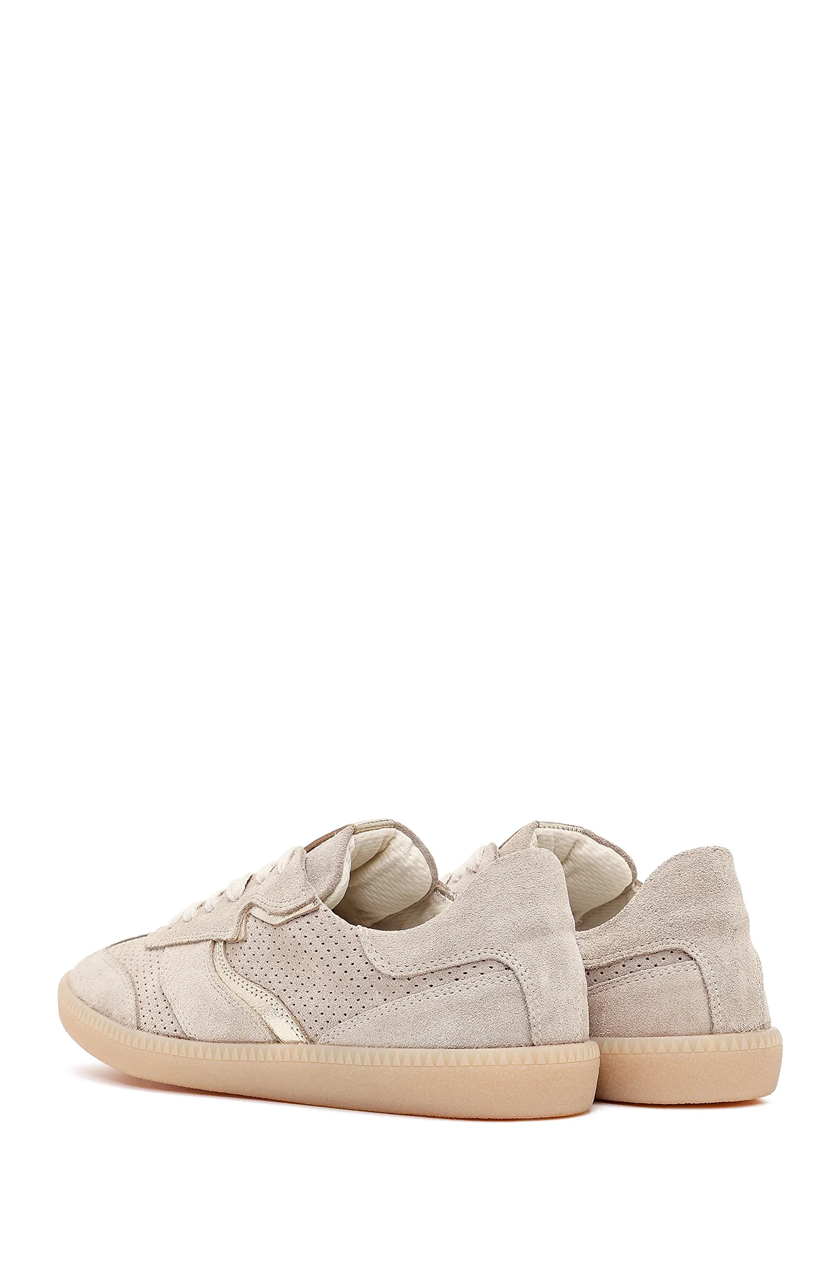 Kadın Bej Bağcıklı Süet Deri Sneaker - Image 6