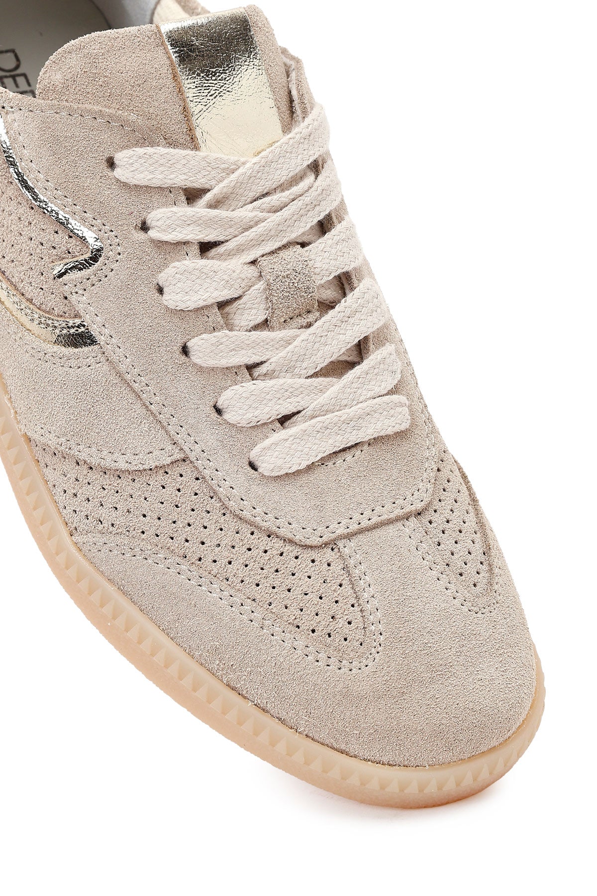 Kadın Bej Bağcıklı Süet Deri Sneaker - Image 9