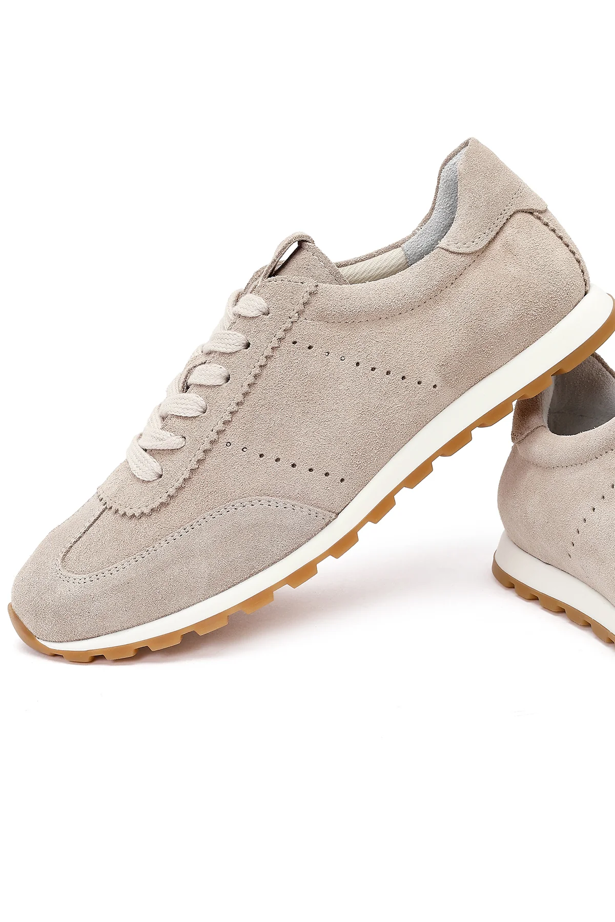 Kadın Bej Bağcıklı Süet Deri Sneaker - Image 10