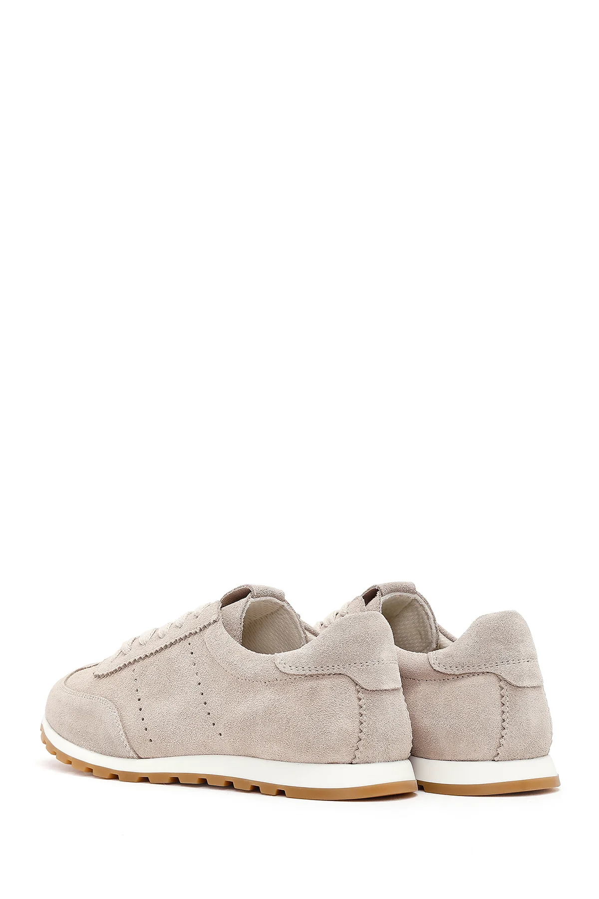 Kadın Bej Bağcıklı Süet Deri Sneaker - Image 6