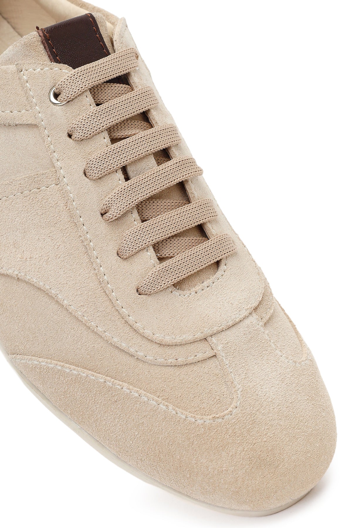 Kadın Bej Bağcıklı Süet Deri Sneaker - Image 9