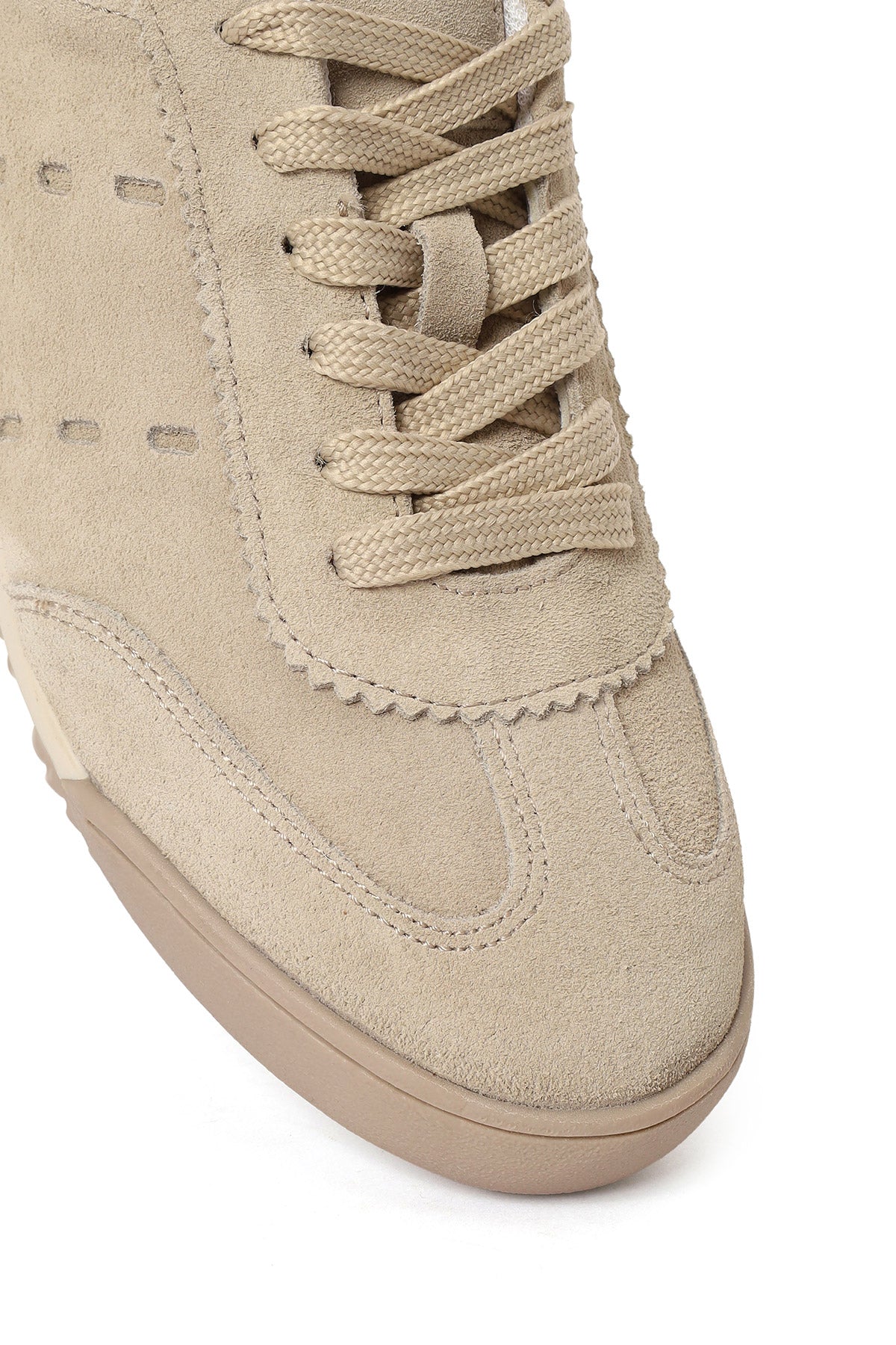 Kadın Bej Bağcıklı Süet Deri Sneaker - Image 9