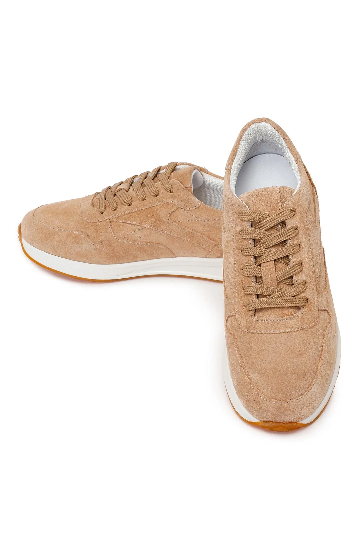 Kadın Bej Bağcıklı Süet Deri Sneaker - Image 10