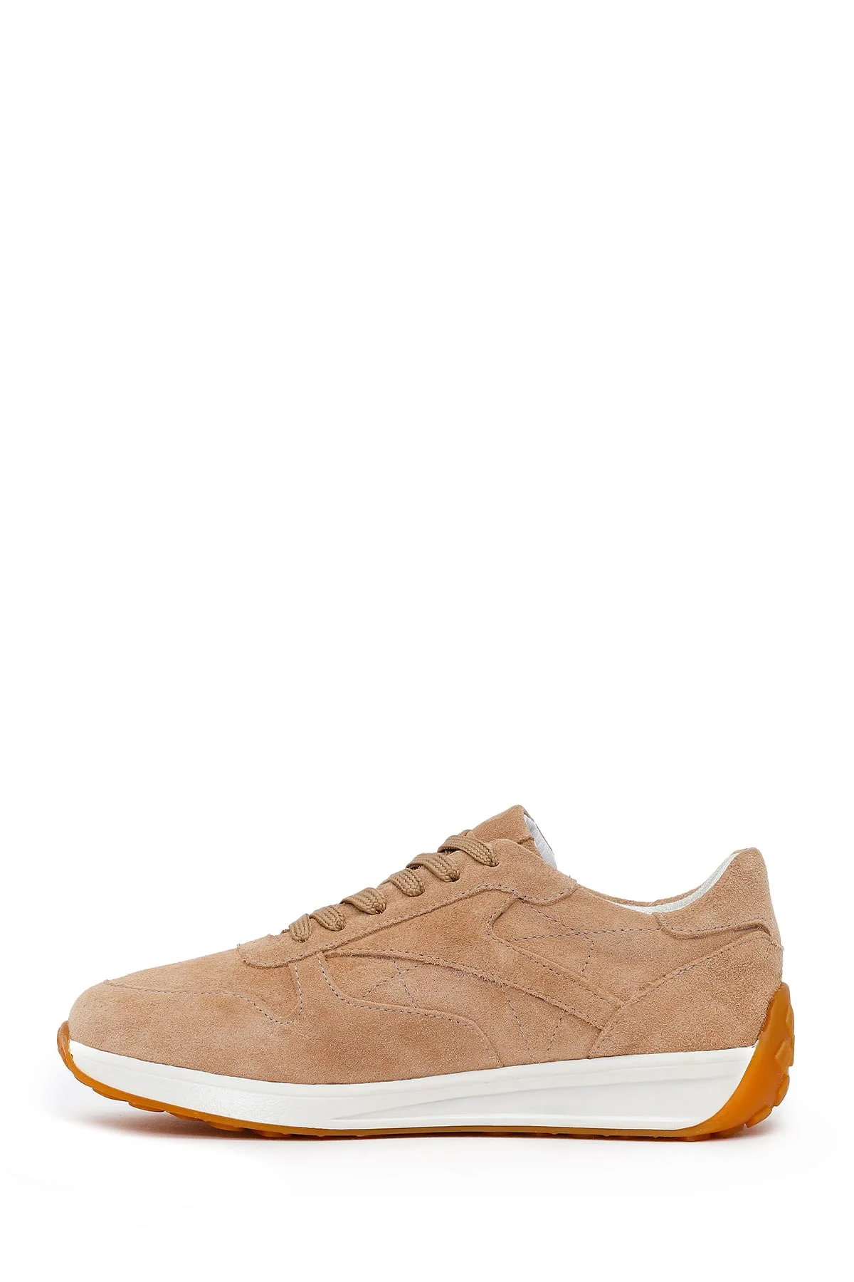 Kadın Bej Bağcıklı Süet Deri Sneaker - Image 3