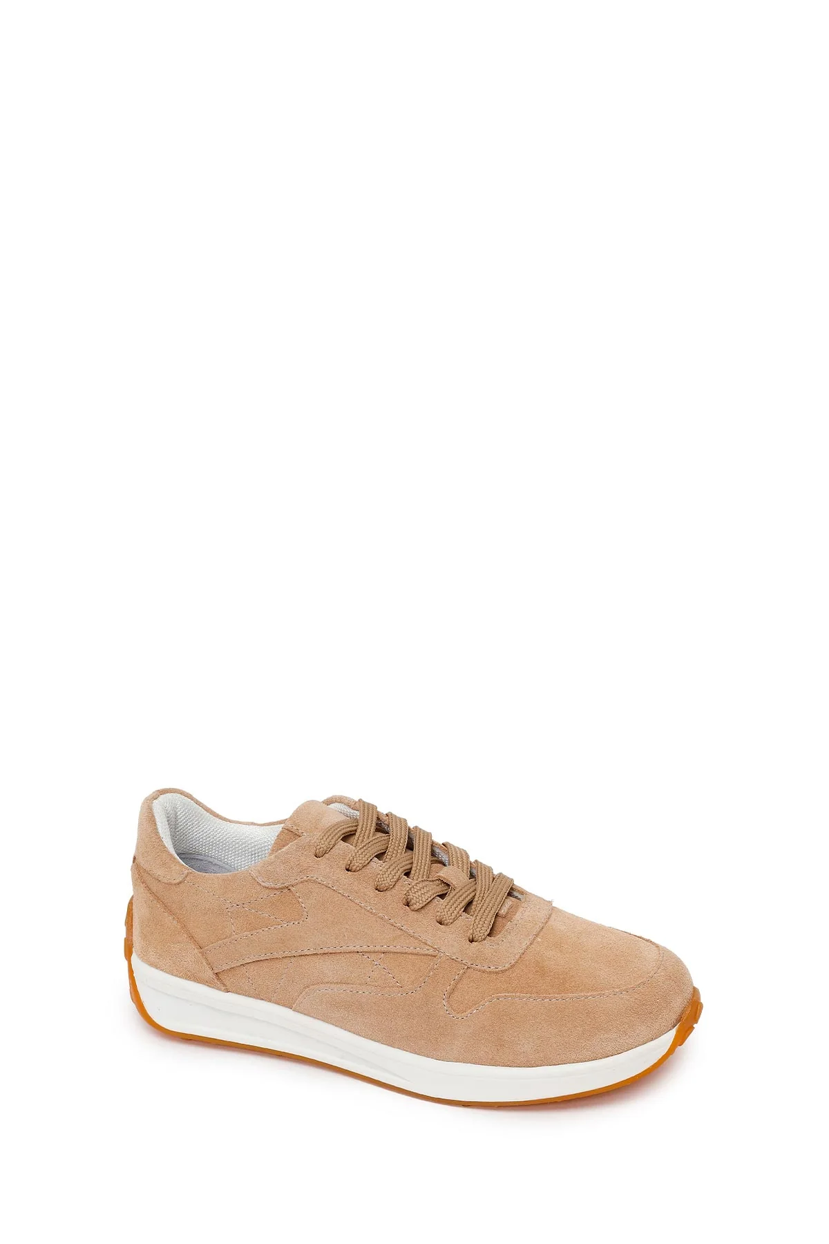 Kadın Bej Bağcıklı Süet Deri Sneaker - Image 7