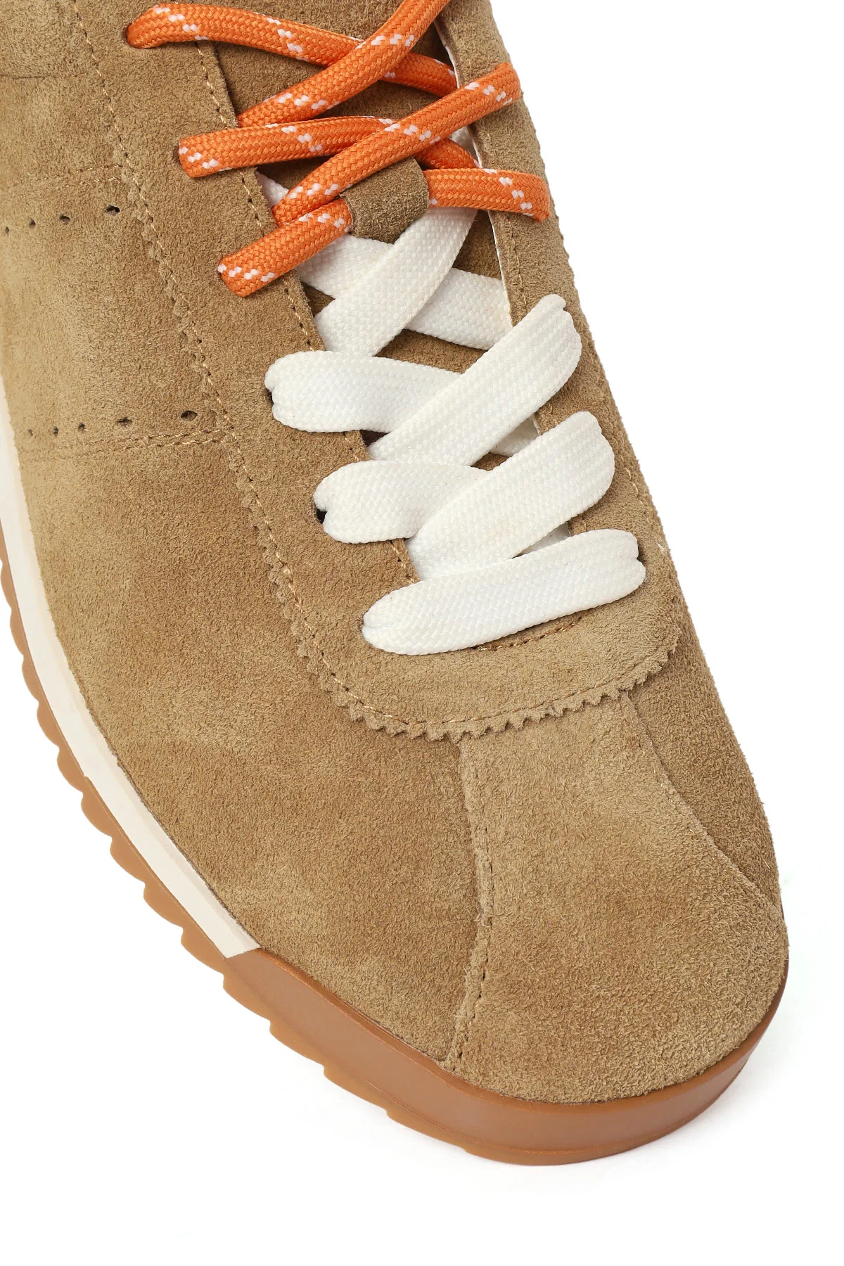 Kadın Bej Bağcıklı Süet Deri Sneaker - Image 10