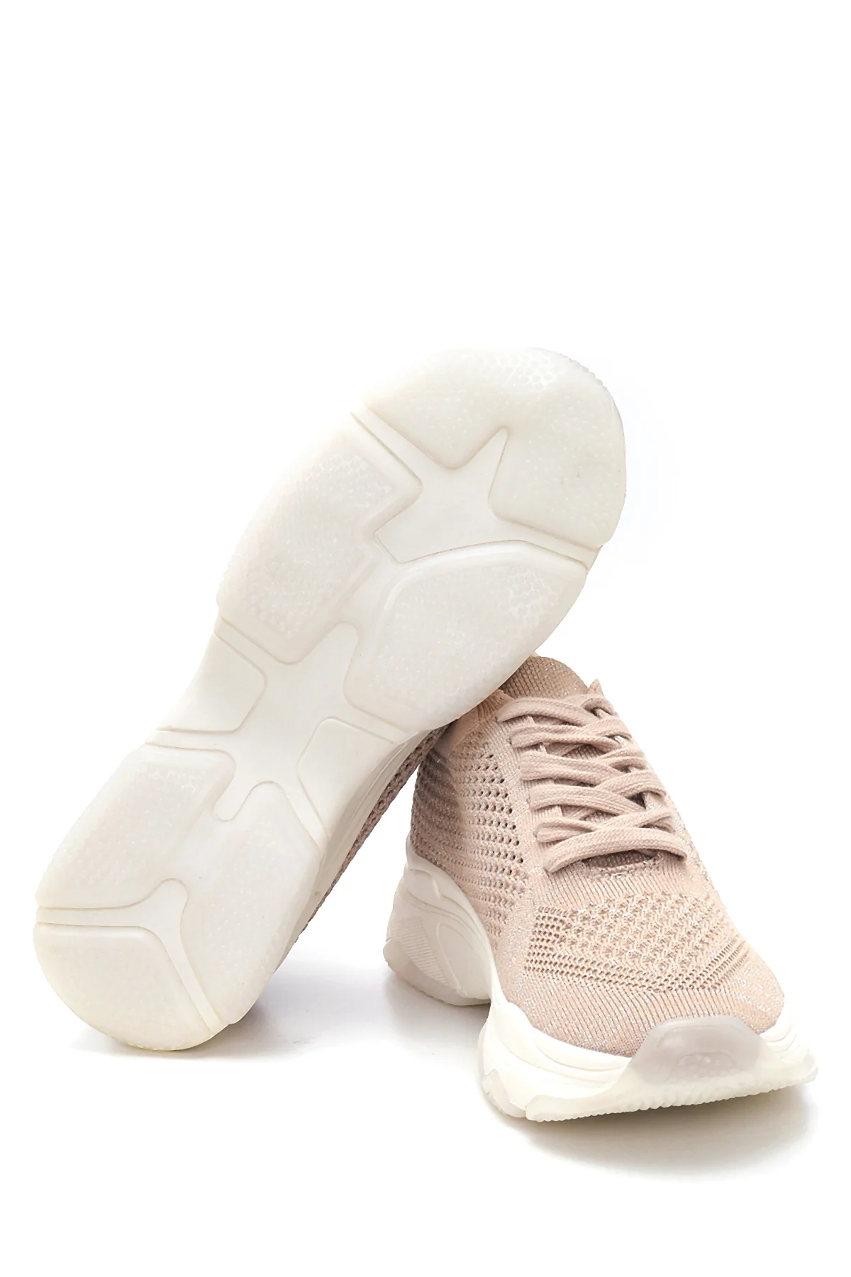 Kadın Bej Delikli Sneaker - Image 4