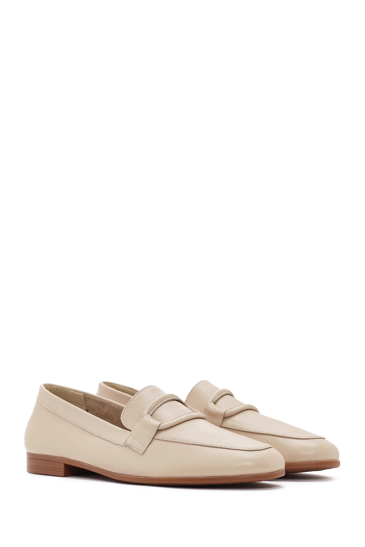 Kadın Bej Deri Casual Loafer - Image 3