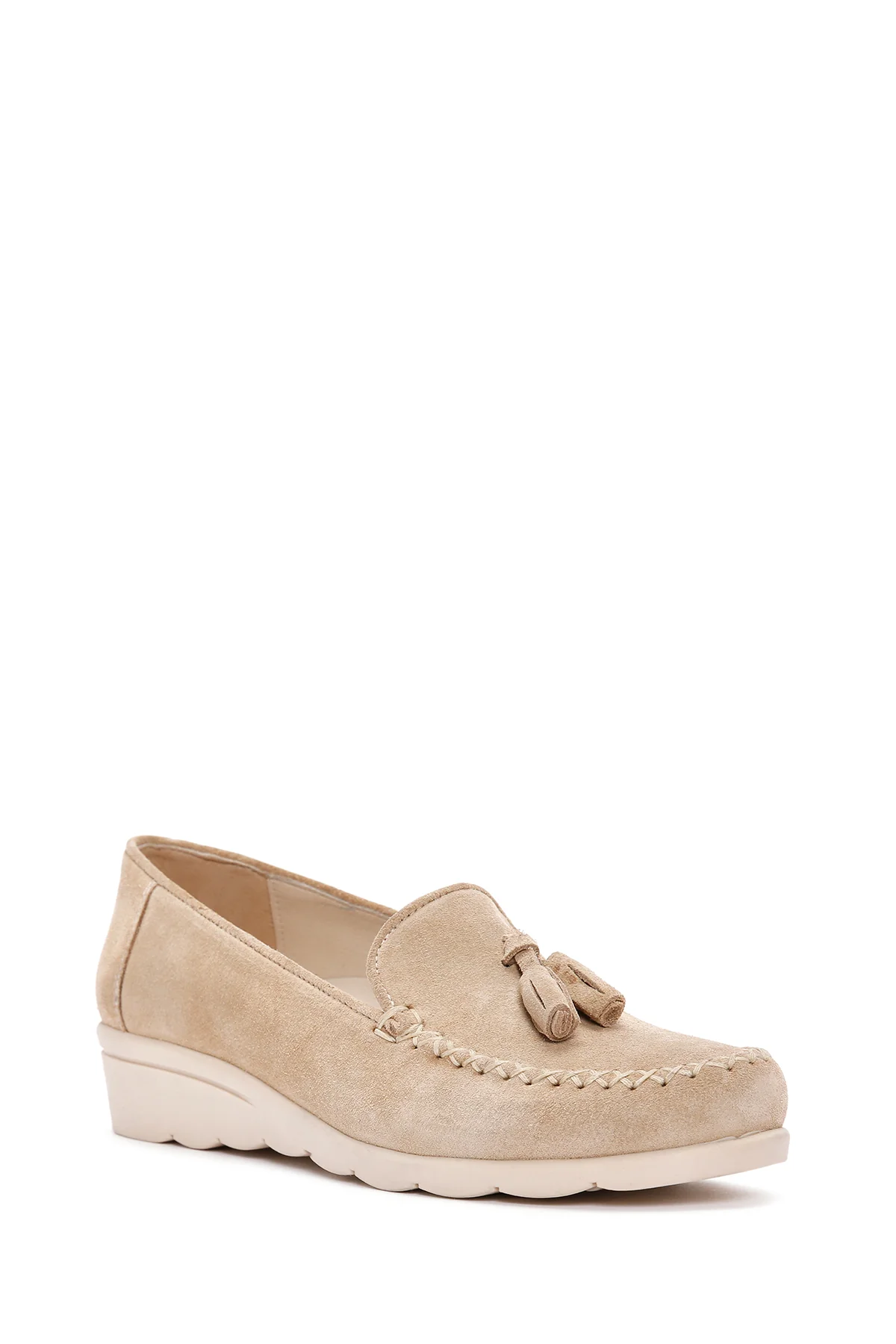 Kadın Bej Deri Comfort Loafer - Image 6