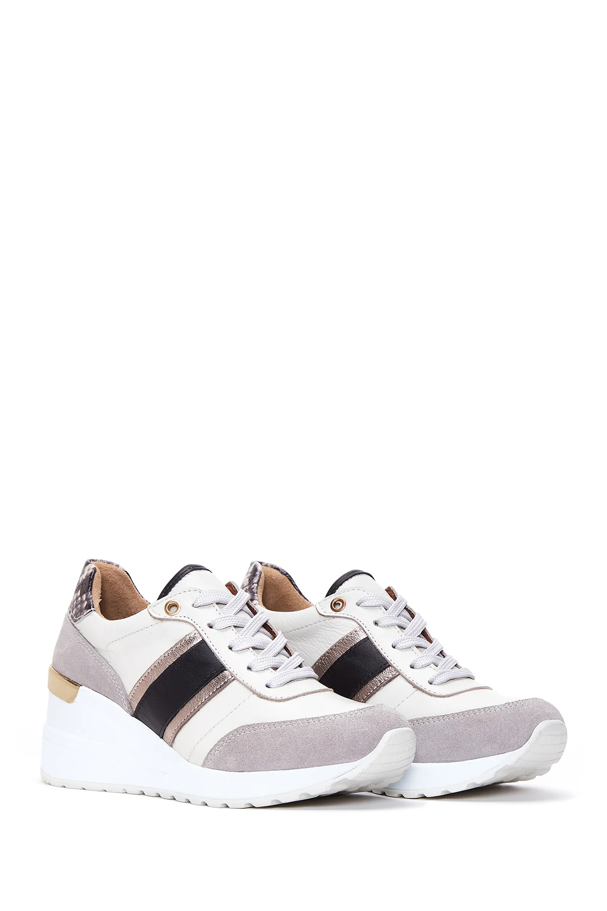 Kadın Bej Deri Dolgu Topuklu Sneaker - Image 3