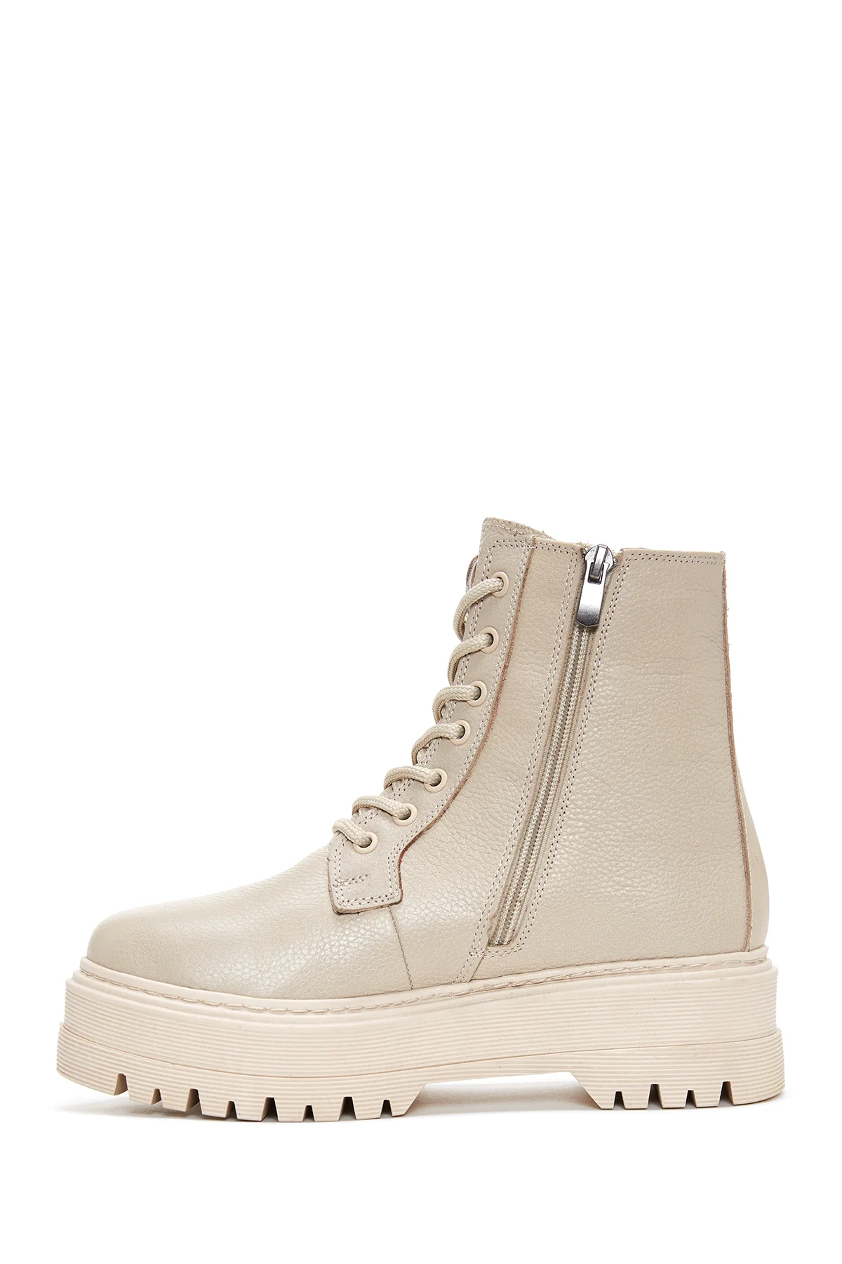 Kadın Bej Deri Kalın Tabanlı Postal Bot - Image 2