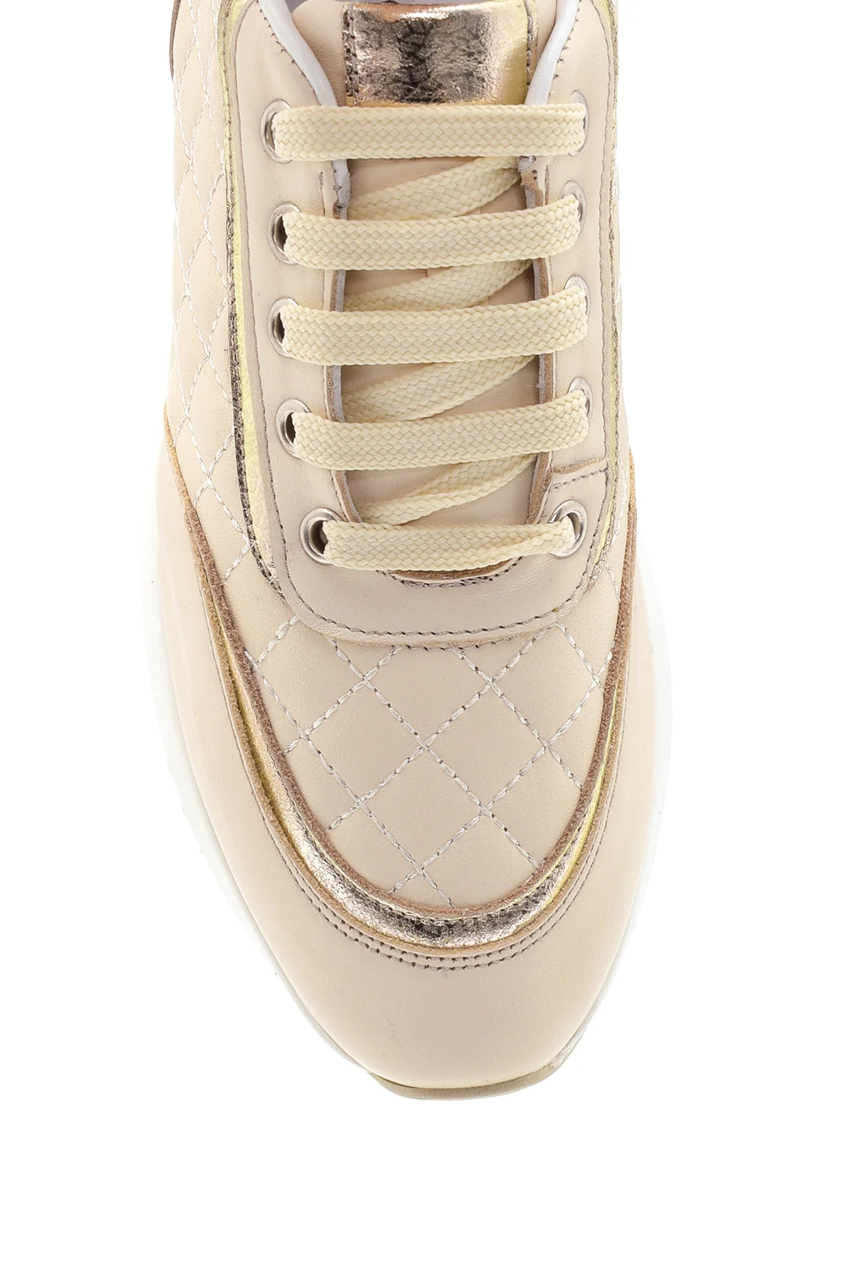 Kadın Bej Deri Kalın Tabanlı Sneaker - Image 6