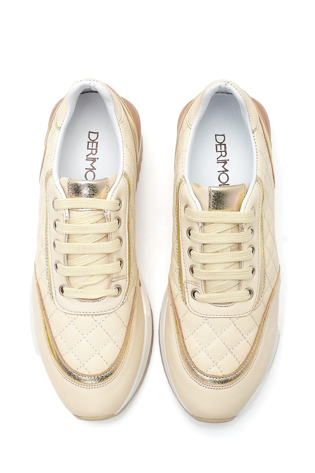 Kadın Bej Deri Kalın Tabanlı Sneaker - Image 7