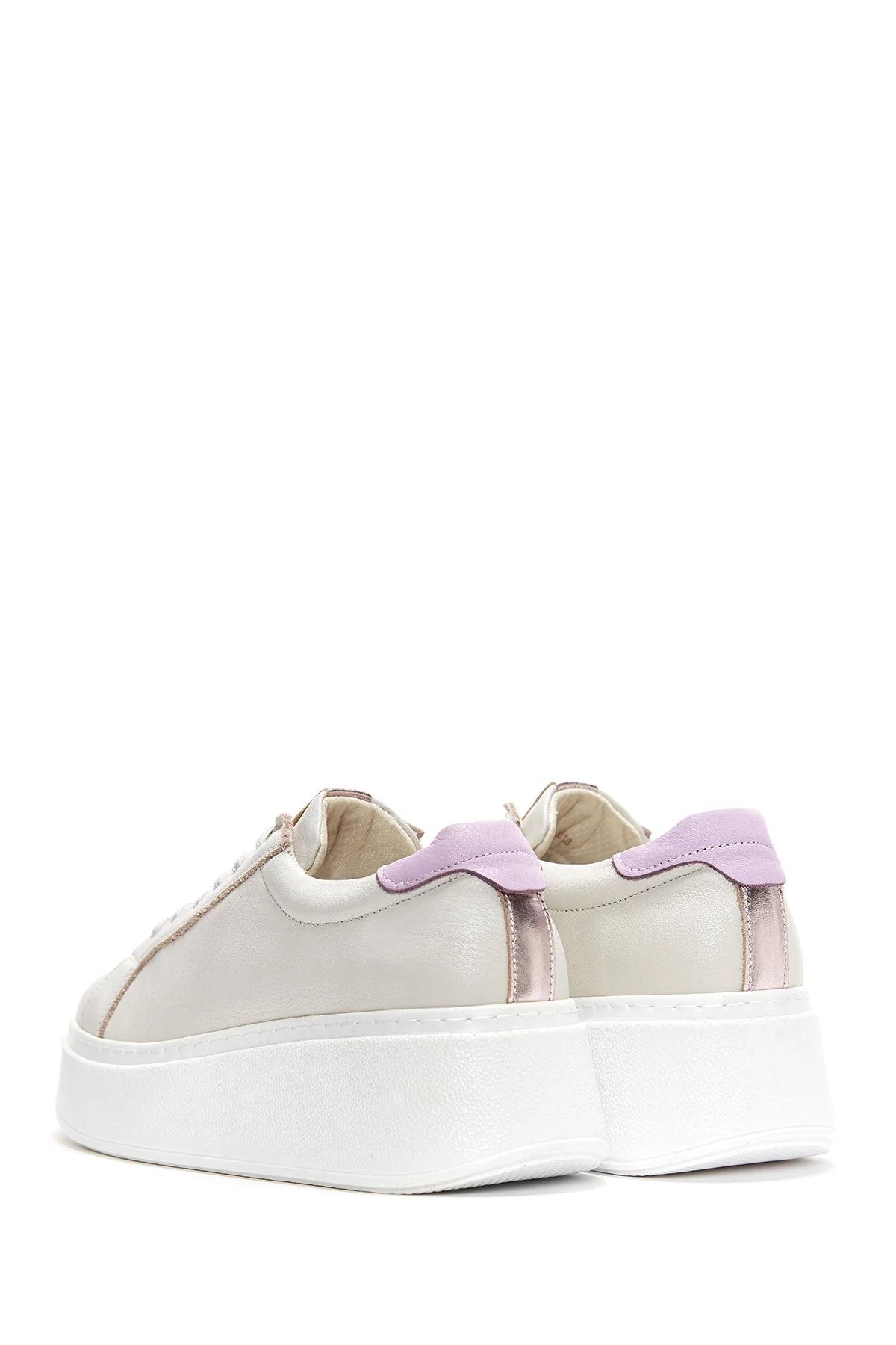 Kadın Bej Deri Kalın Tabanlı Sneaker - Image 5