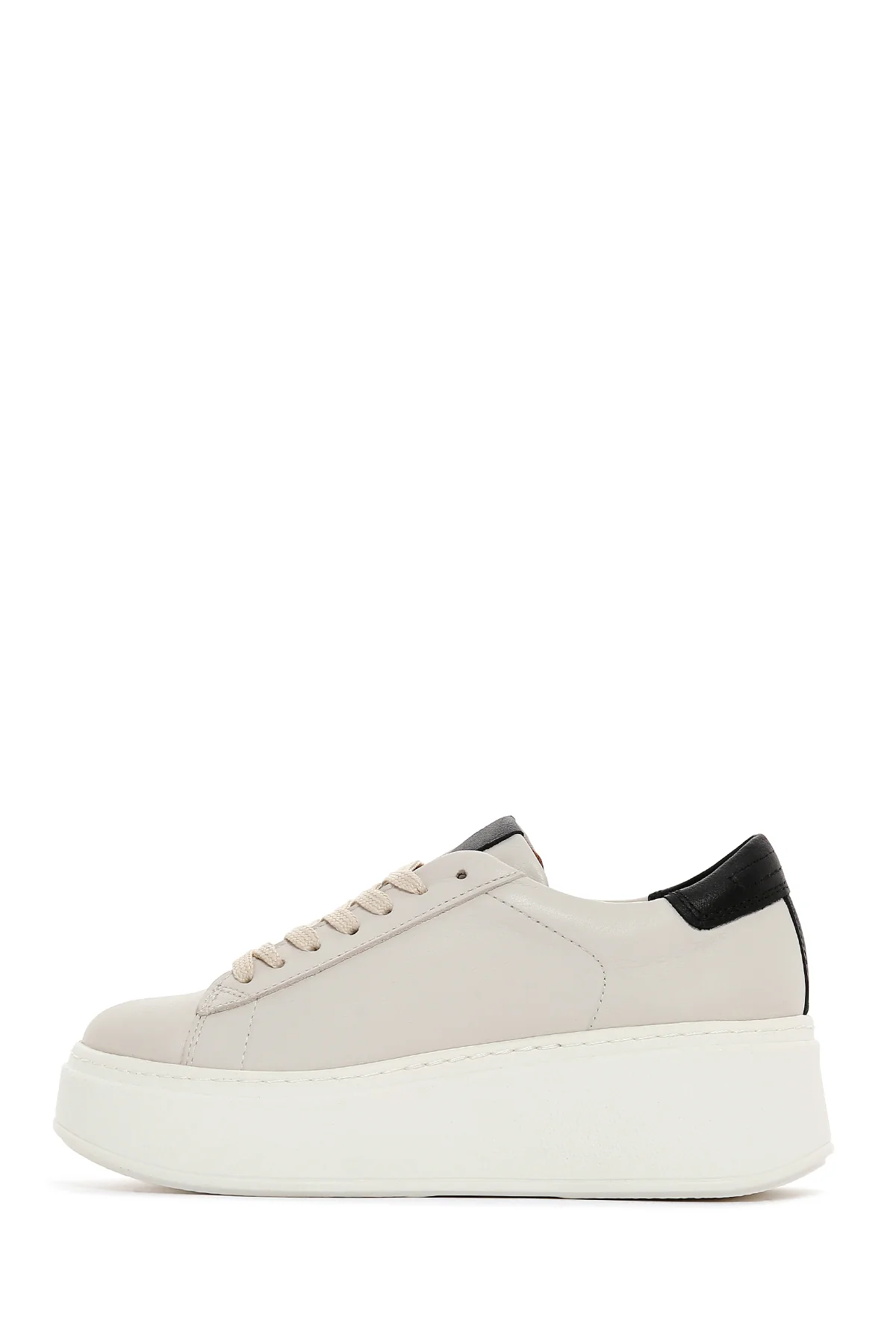Kadın Bej Deri Kalın Tabanlı Sneaker - Image 2