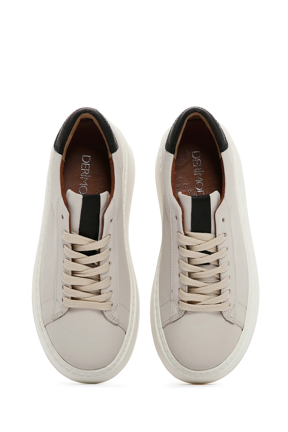Kadın Bej Deri Kalın Tabanlı Sneaker - Image 6