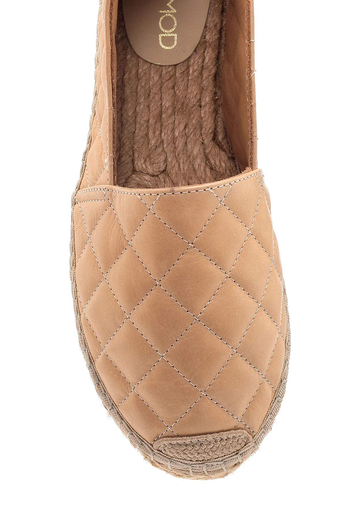 Kadın Bej Deri Kapitone Espadril - Image 6