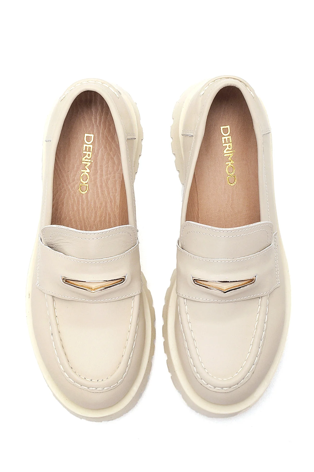 Kadın Bej Deri Loafer - Image 7
