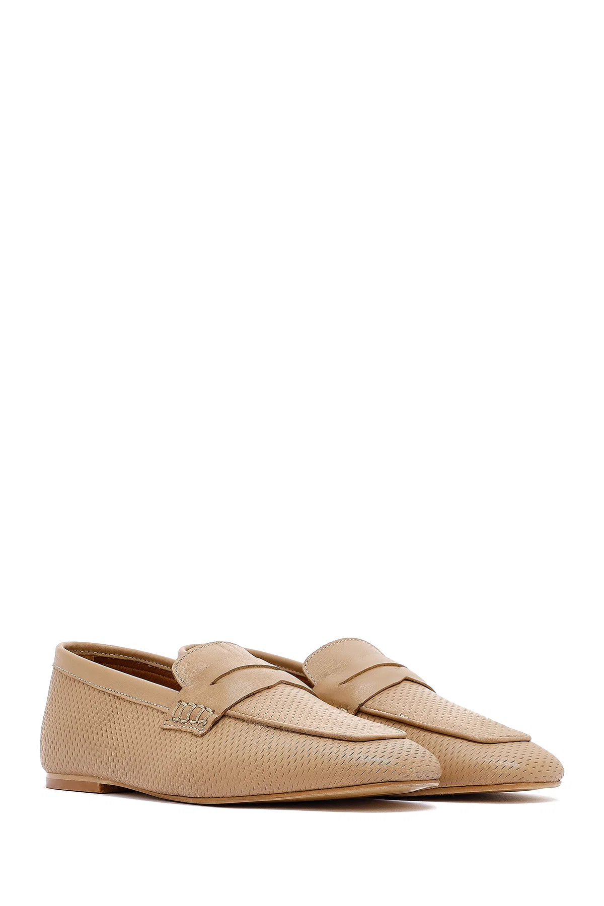 Kadın Bej Deri Loafer - Image 3